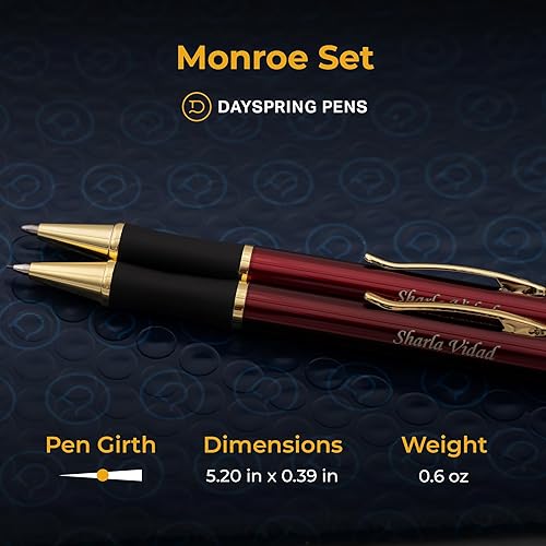 Miniatura 5 de Dayspring Pens Juego de bolígrafo y lápiz de regalo Monroe grabado, acabado lacado rojo con borde dorado. Bolígrafo Click-Action y lápiz de 0.028
