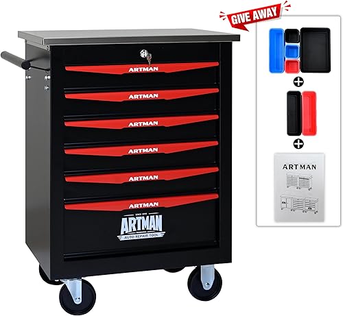 Miniatura 39 de Larmliss Carro de herramientas rodante de 5 cajones, caja de herramientas rodante sobre ruedas, organizador de almacenamiento de herramientas