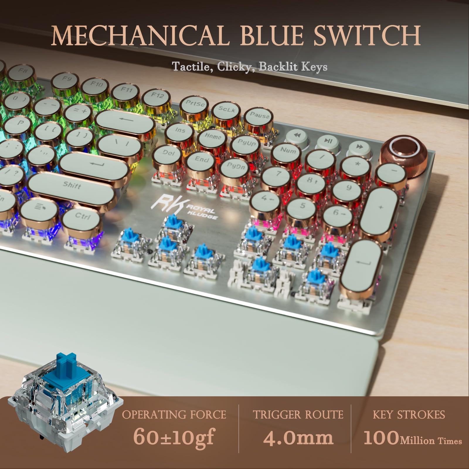 RK ROYAL KLUDGE Tastiera da gioco RKX108, interruttore blu, verde erba