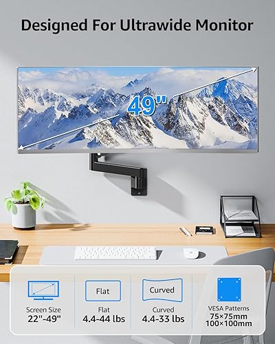 Miniatura 2 de MOUNTUP Soporte de pared para monitor para pantallas de 49, 45, 43, 40, 35, 32, 27 y 24 pulgadas, soporte para monitor de pared de alta resistencia,