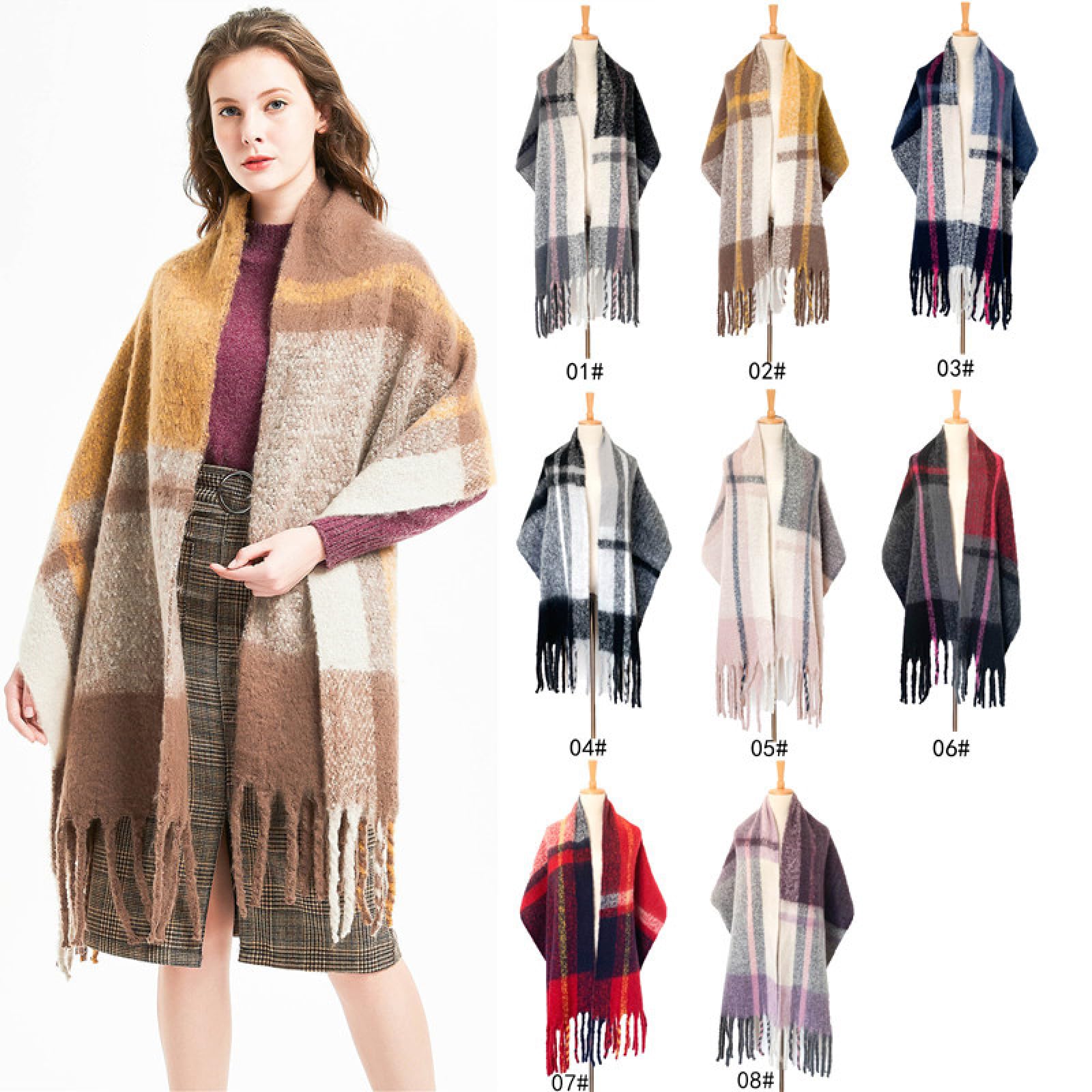 Bufanda Mujer Chal Abrigos Chales Hombre Bufanda Gruesa A Cuadros con Borlas Otoño E Invierno Engrosada Bufanda De Retazos De Doble Cara Chal 04