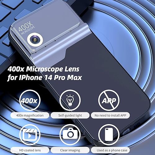 Miniatura 2 de DAUERHAFT Lente de microscopio 400x para teléfono, mini microscopio de teléfono HD de enfoque rápido con luz LED, instalación tipo canal para 14 Pro