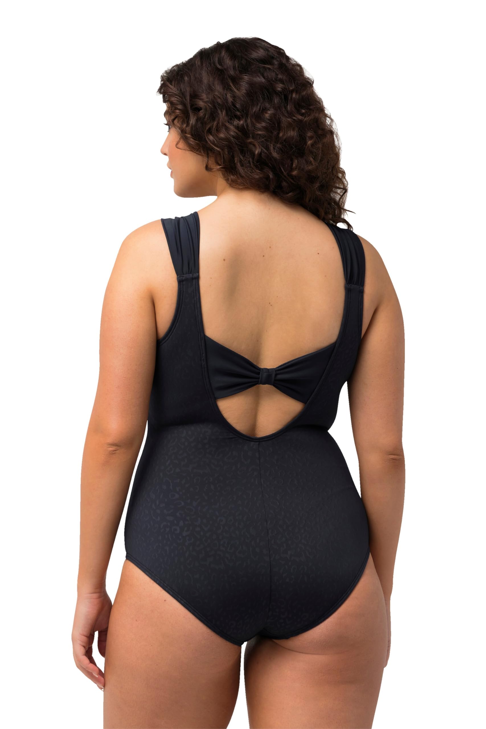 Ulla Popken Costume da Bagno Leo Jacquard, Coppe Morbide, Schiena Profonda Costume Intero Donna