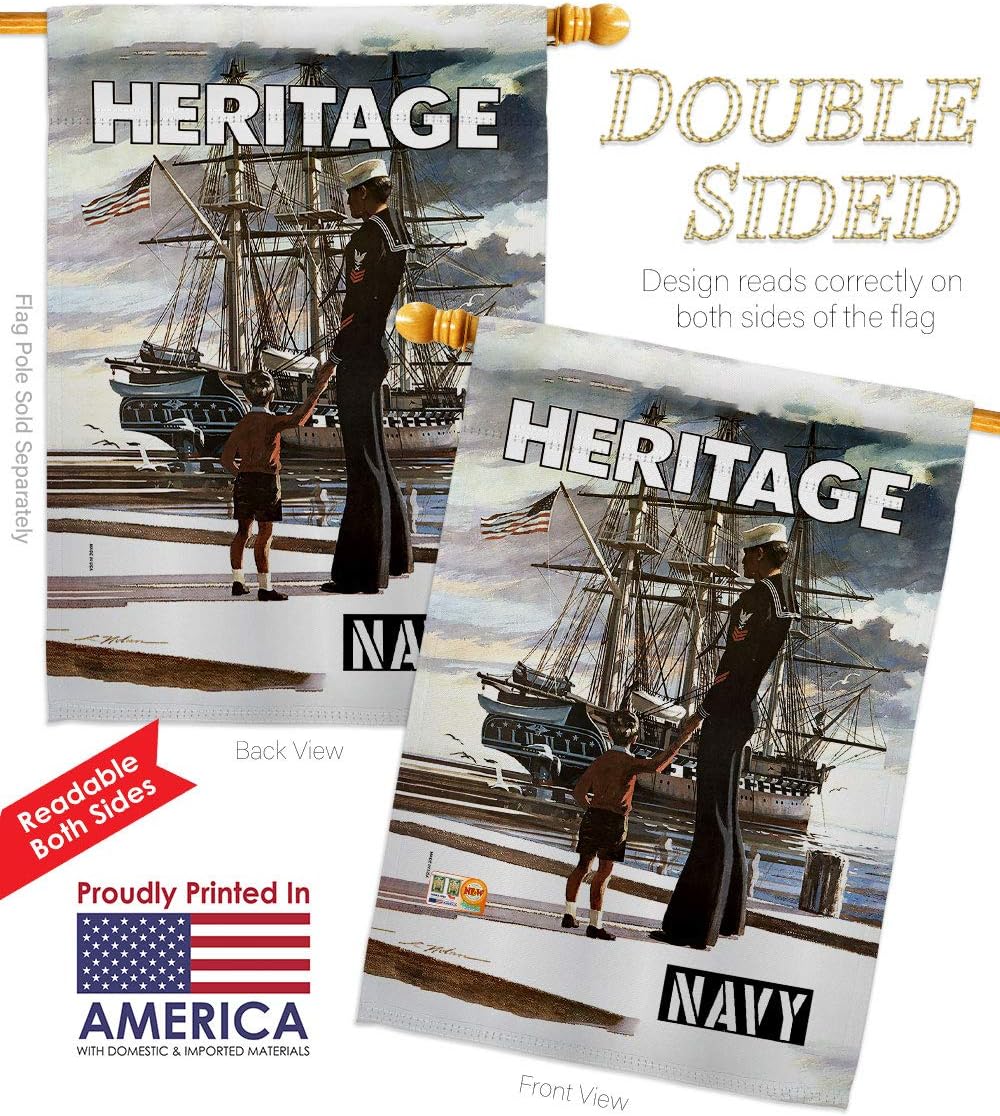 USBrotherhood Navy Heritage US House Flag Armed Forces USN Seabee United State American Military Veteran Retire Small Decorative Gift Yard Banner Double-Sided Made in USA 28 X 40