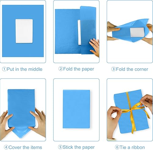 Miniatura 7 de NEBURORA Juego de 60 hojas de papel de regalo azul surtido, 3 colores para regalos de bricolaje, embalaje de Pascua, baby shower, cumpleaños, boda,
