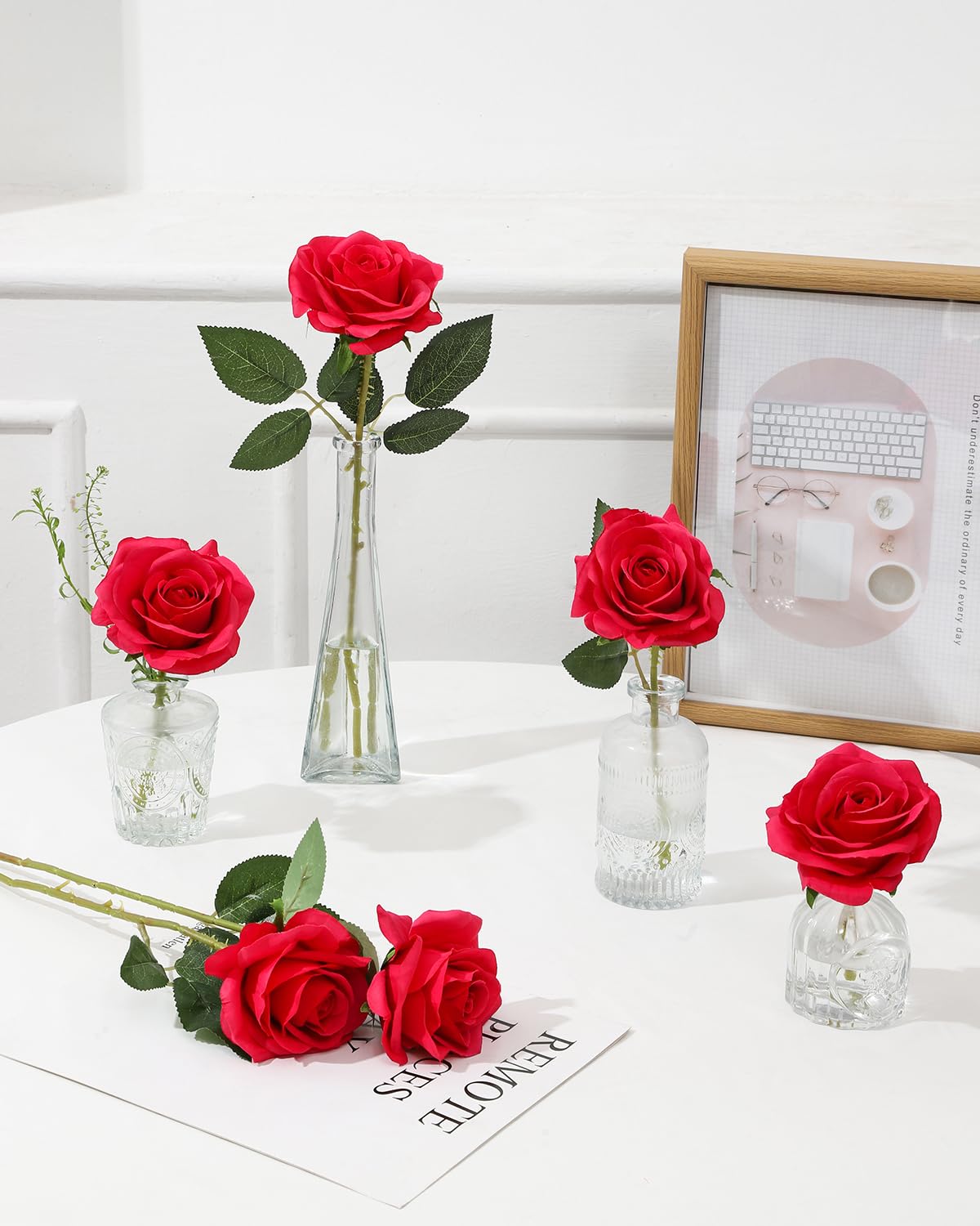LEUCHTAMOR 10Pcs Artificial Roses Fake Silk Roses Fuchsia Fake Single Stem Realistic Roses Bouquet for DIY Craft Faux Flowers for Home Decorations Wedding Flowers Bouquet Garden Decor - Image 4