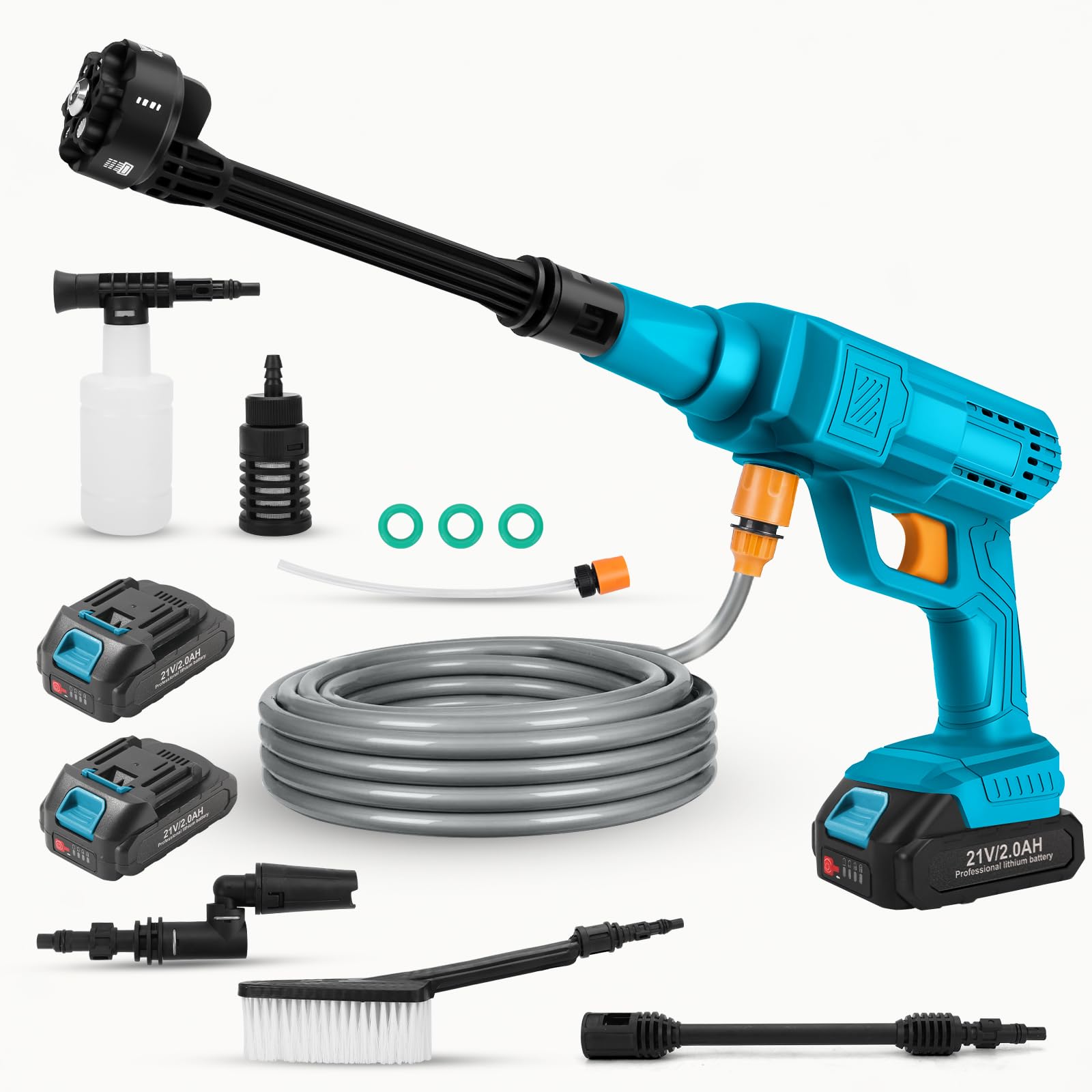 Akku Hochdruckreiniger 62 Bar | Kabellos & Tragbar Mit 4000mAh Akku | 6-in-1 Düse Für Auto & Garten