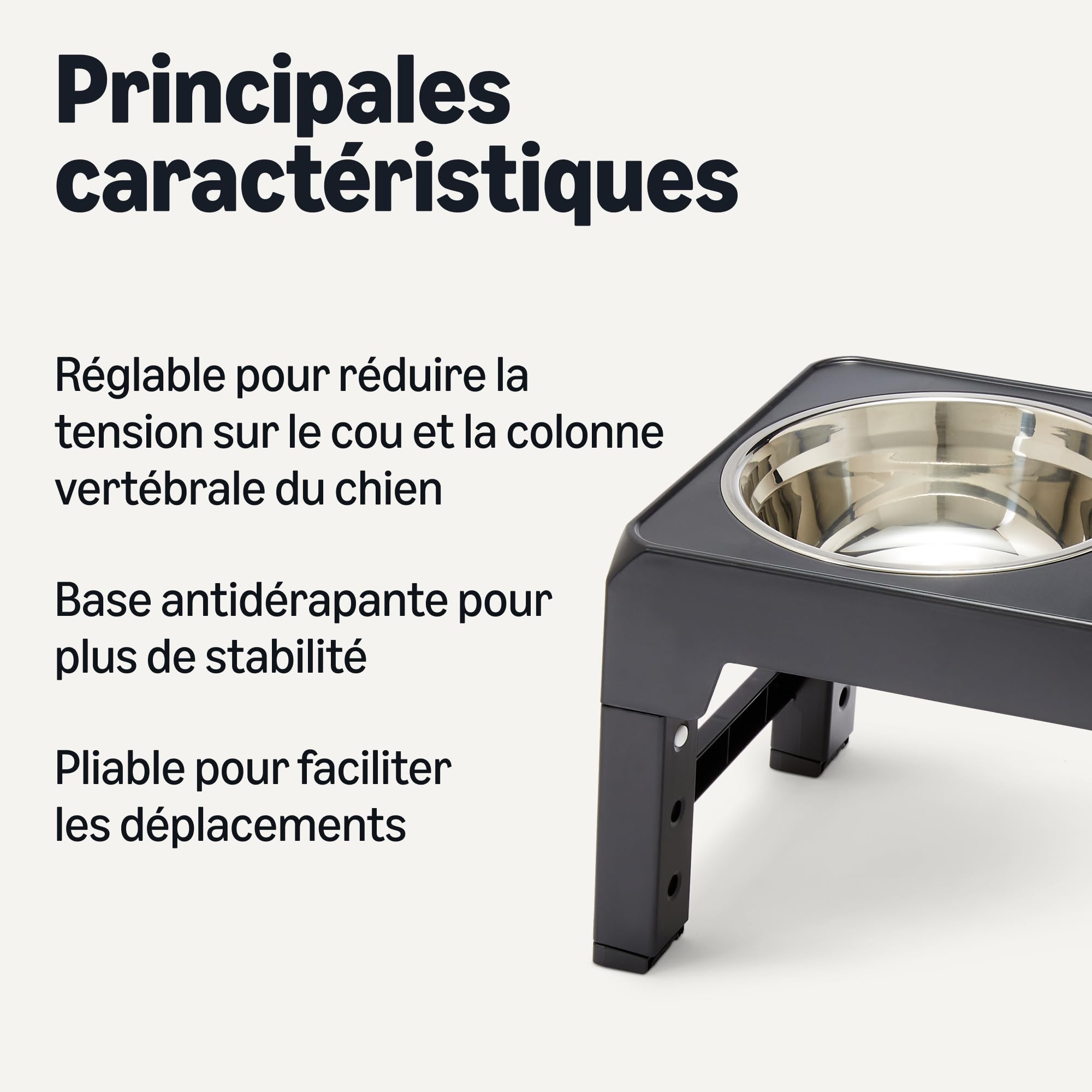 Amazon Basics Support de gamelles surélevé pour Chiens, Bol surélevé réglable en Hauteur en Acier Inoxydable, antidérapant, Station d'alimentation pour Animaux de Compagnie, 44 x 24 x 30,5 cm, Noir