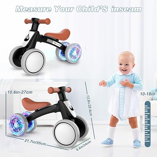 Miniatura 7 de Bicicleta de equilibrio para bebés con iluminación colorida de WETIFY para niños de 1 año, regalos para niños, bicicleta de equilibrio para niños
