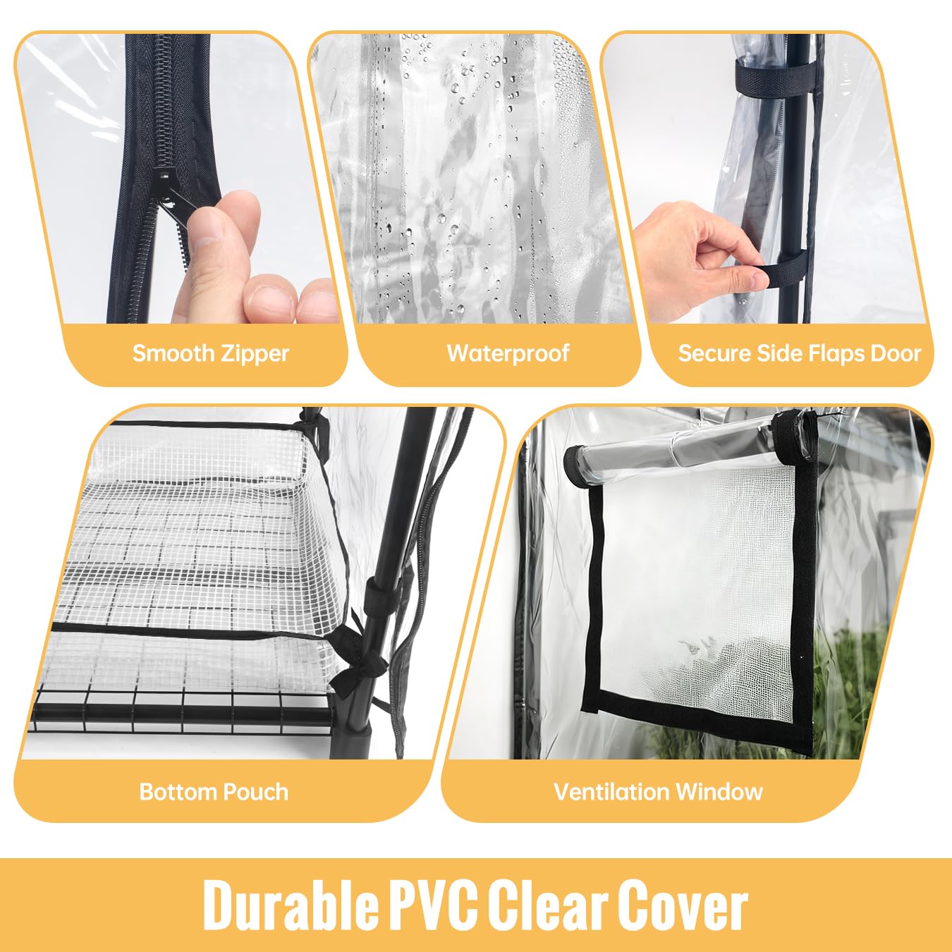 Invernadero interior con luz de crecimiento, soporte para plantas de 4 niveles con tienda de PVC con cremallera, ventana de ventilación, bolsa inferior, luz de planta de espectro completo de