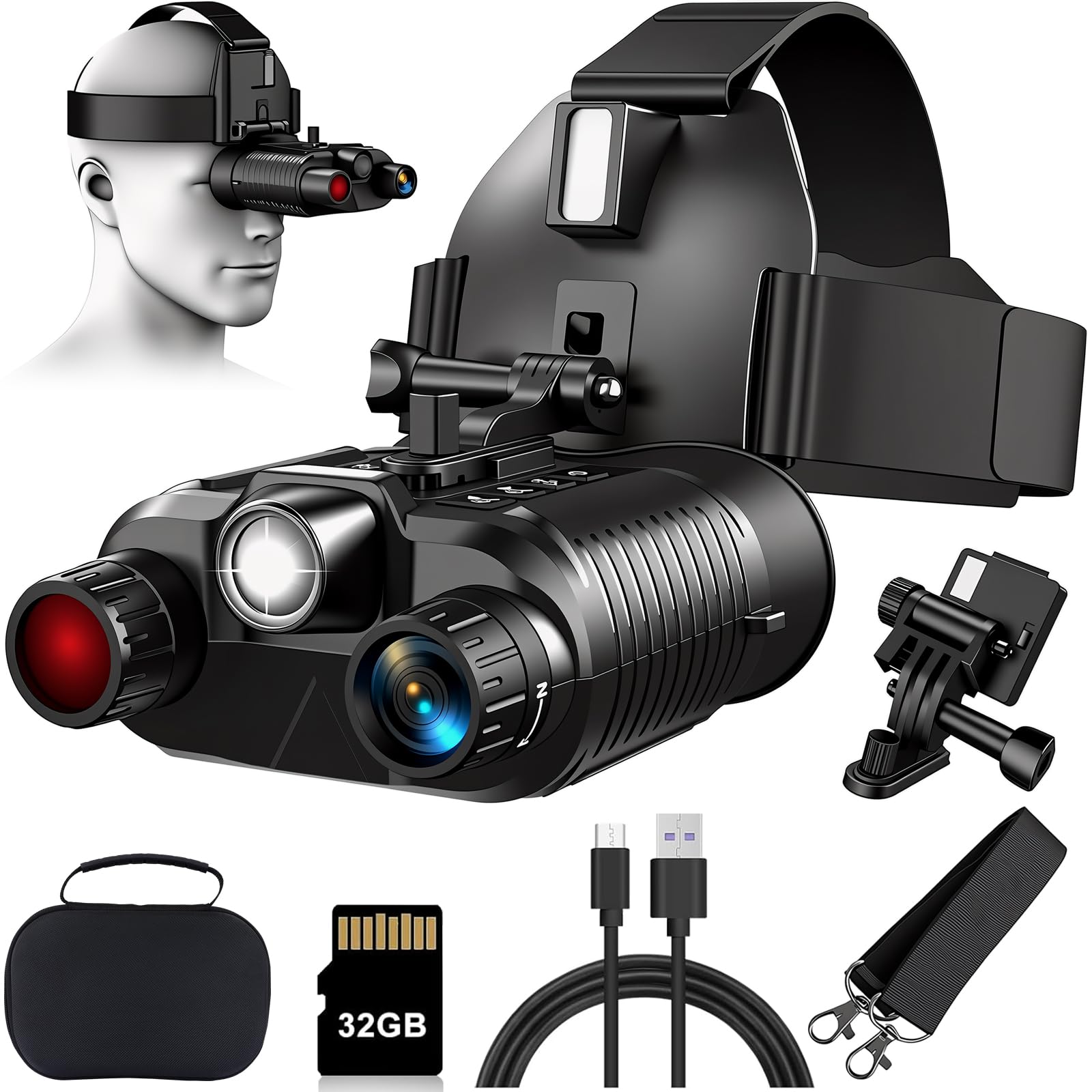 Night Vision Goggles Head Mounted - 4K Night Vision Binoculars 1312ft 8X Digital Zoom, Saves Video and 36M Photos, for Helmets, Long Range IR Night Vision Goggles