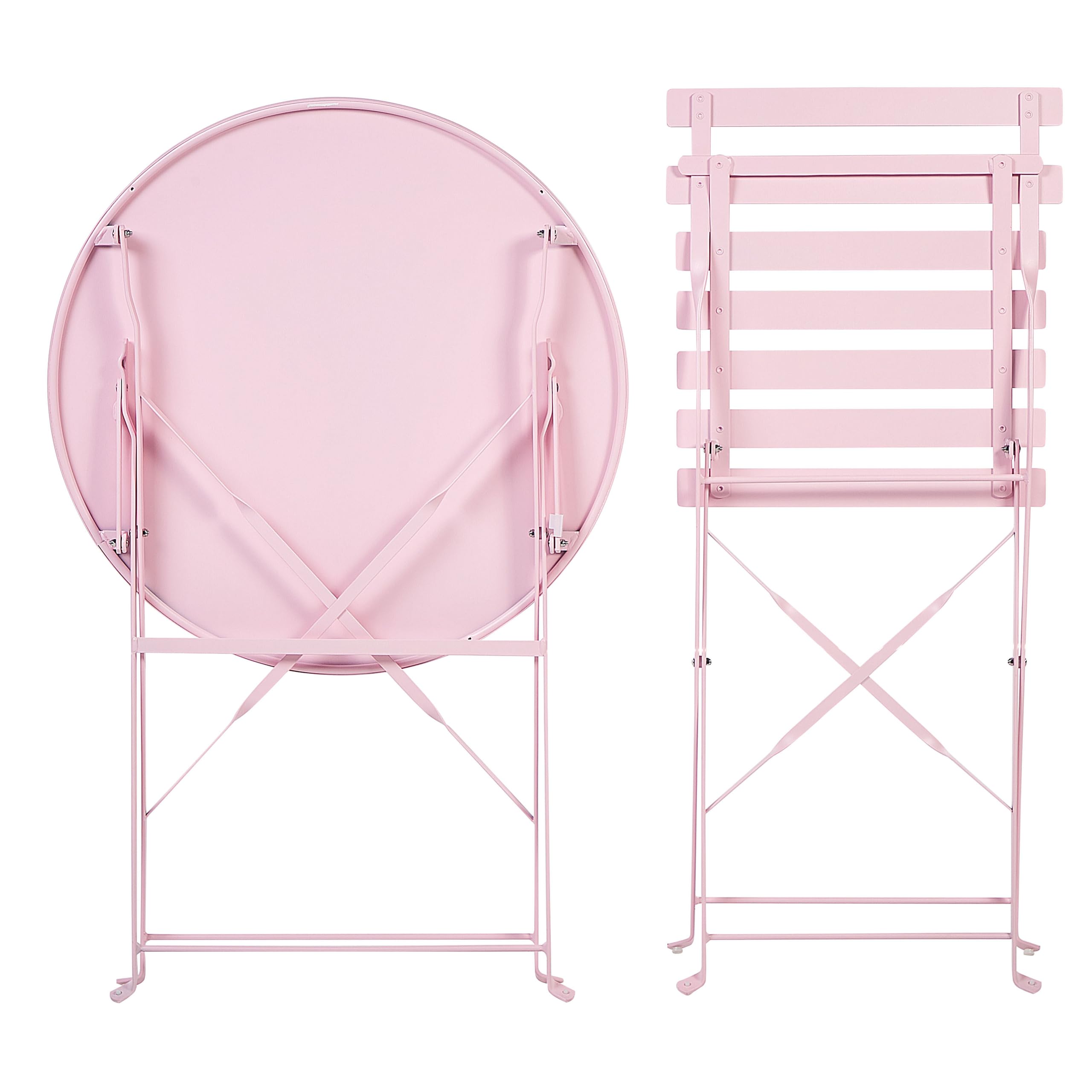 Salon de Jardin Bistrot Table et 2 Chaises Pliables en Acier Rose Pastel Fiori