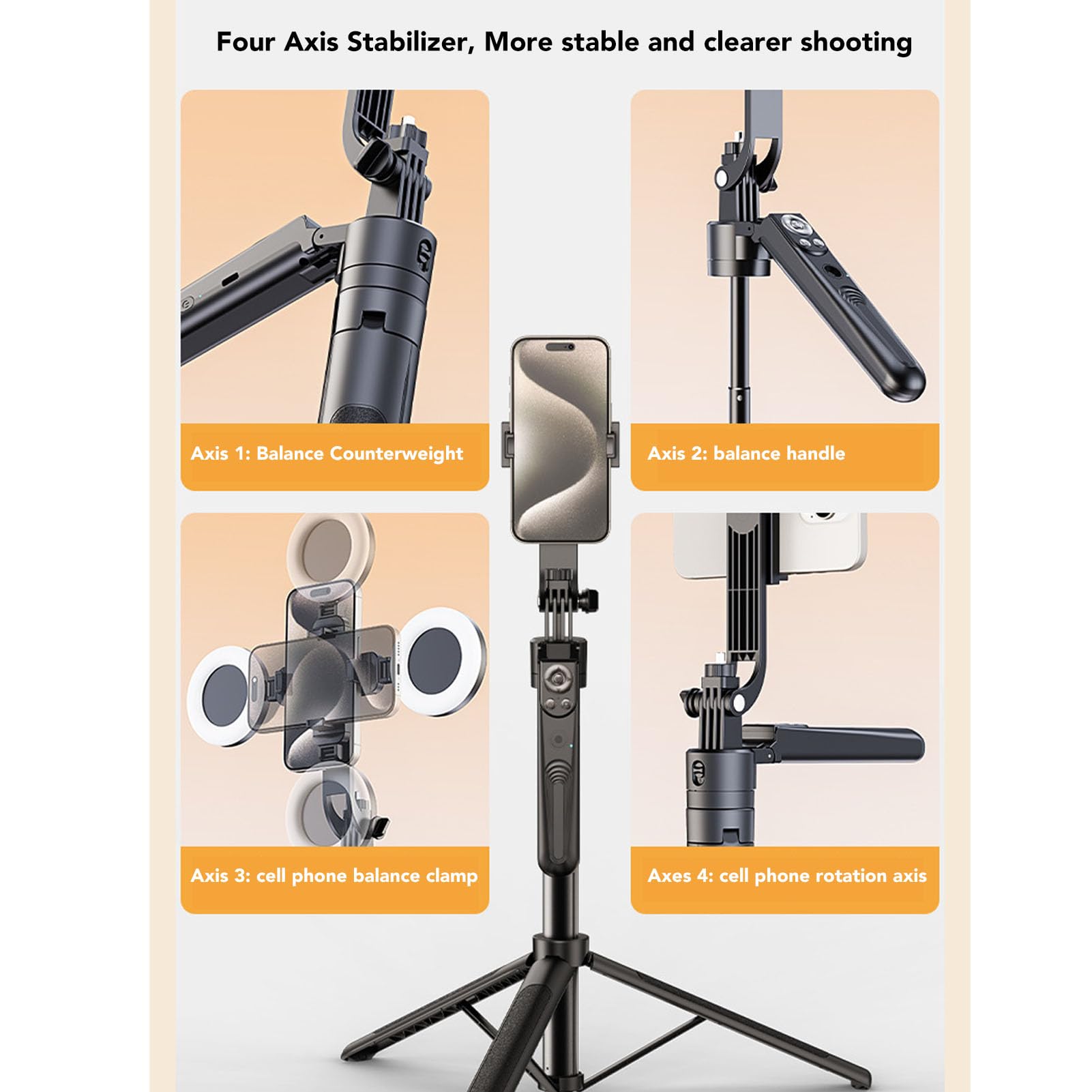 Stabilisateur de Cardan pour Smartphone, Stabilisateur de Suivi Automatique du Visage, Perche à Selfie avec Télécommande Bluetooth, 2 Lumières de Remplissage, Rotation à 360 °,