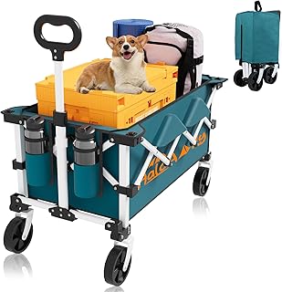 Wagons Carts Foldable,Grocery Cart on Wheels Heavy Duty, Collapsible Wagon, Shopping Cart, Foldable Wagon for Camping,Outdoor,Garden,Sports,Groceries-Blue