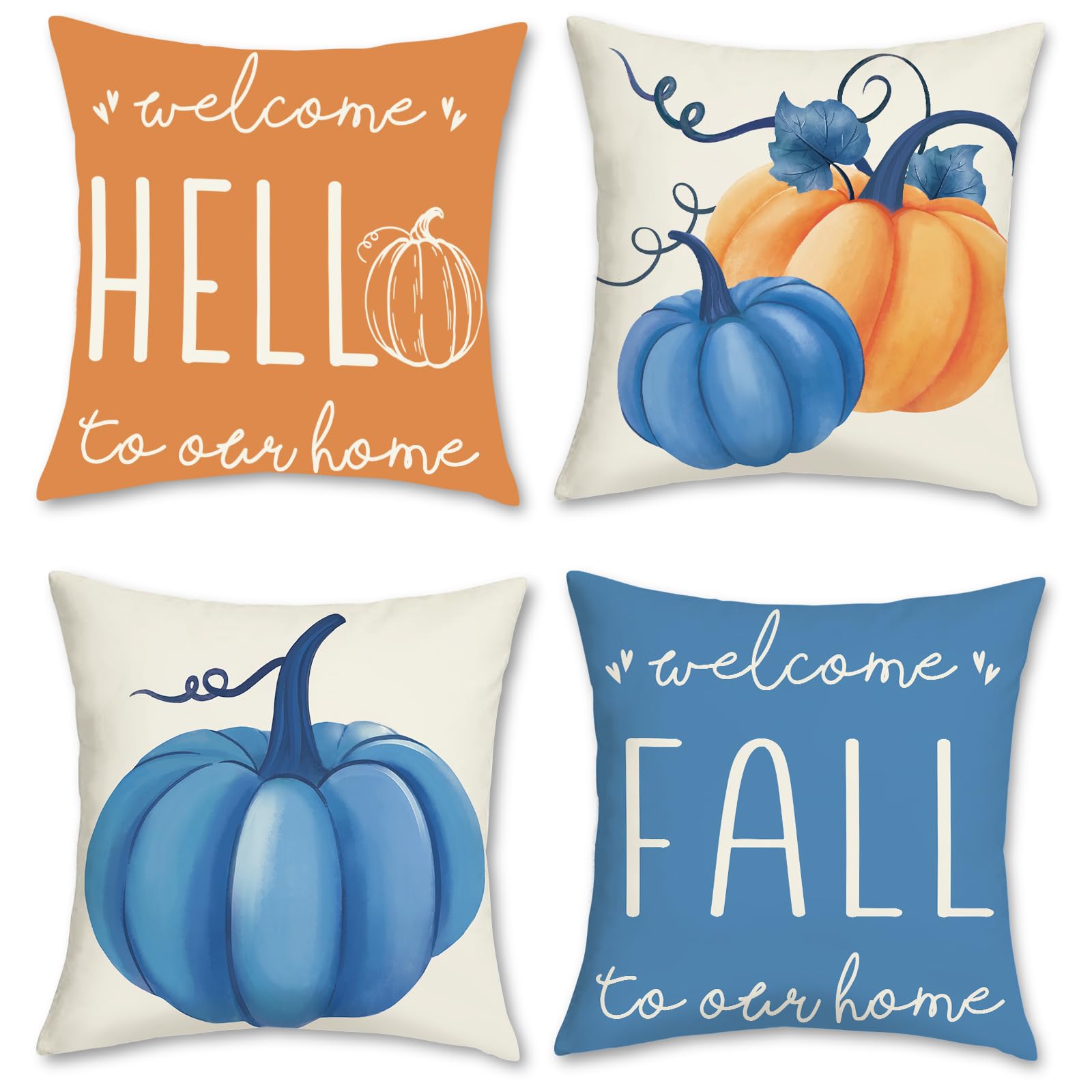 COZZSNUGE Fall Pumpkin Throw Pillow Covers Orange Blue Pumpkins Velvety Autumn Thanksgiving Decorative Pillowcases for Sofa Bed Home