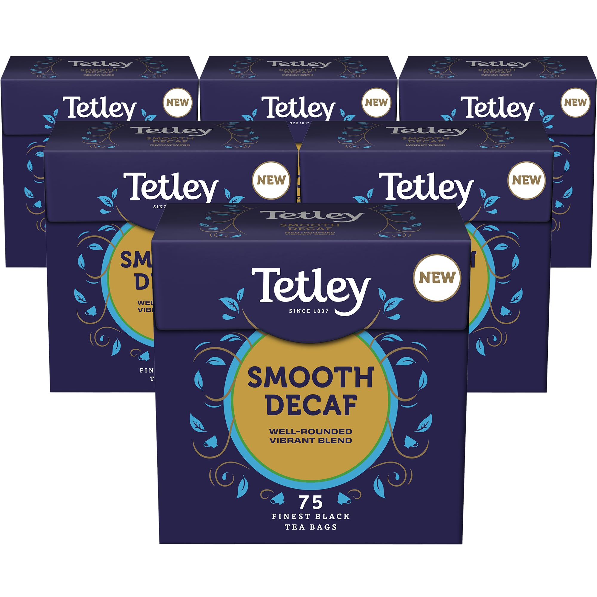 Tetley Smooth Decaf Tea, 6 x 75 Teabags - Rainforest Alliance Certified Decaf Tea Bags - Rich, Smooth Taste for a Full Flavoured British Brew at Breakfast or Anytime