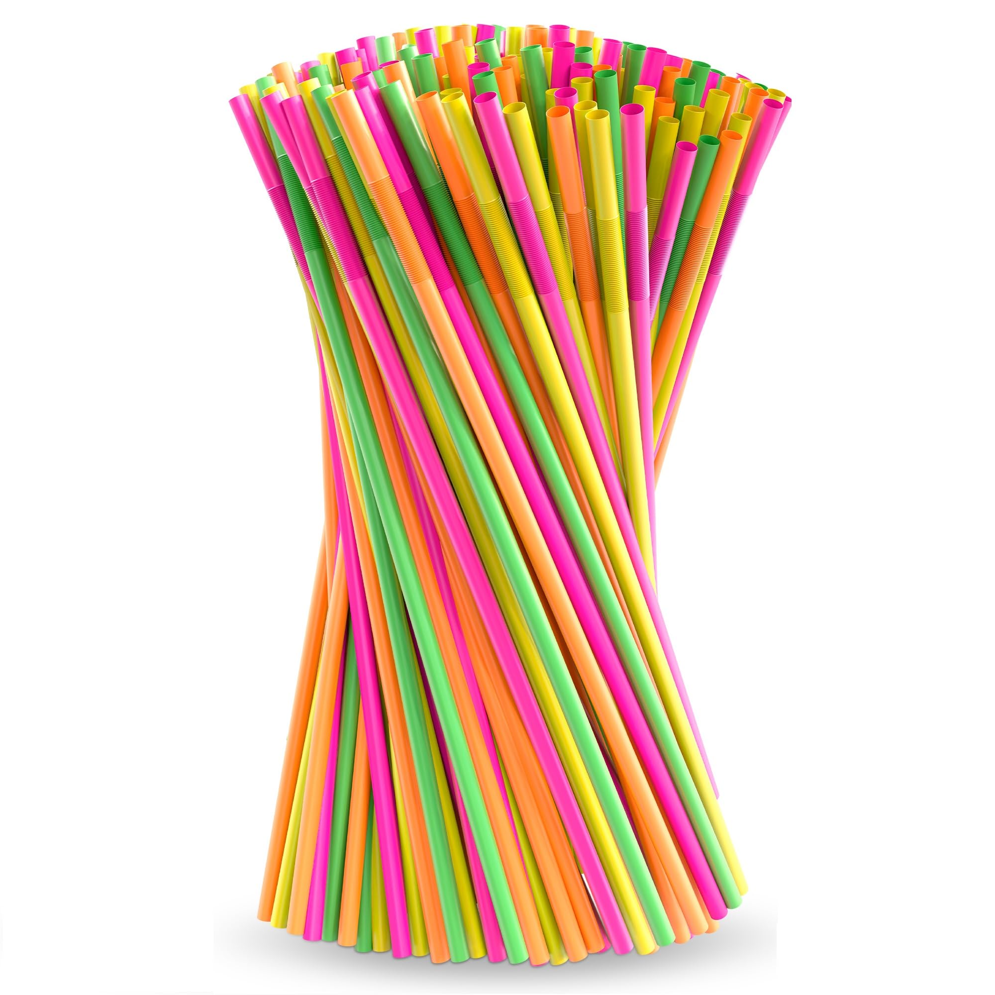 200 Pcs Extra Long Straws Disposable – Flexible Long Plastic Straws for Tumblers & Tall Drinks, Stretchable 17.1"- 19.5", Easy to Bend for Different Shapes, Neon Colors for Parties & Special Occasions