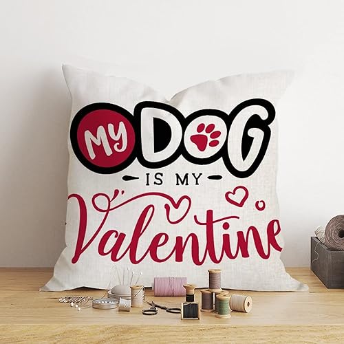 Miniatura 2 de My Dog is My Valentine - Funda de almohada romántica rosa para el día de San Valentín, boda, compromiso, aniversario, funda de cojín cuadrada,