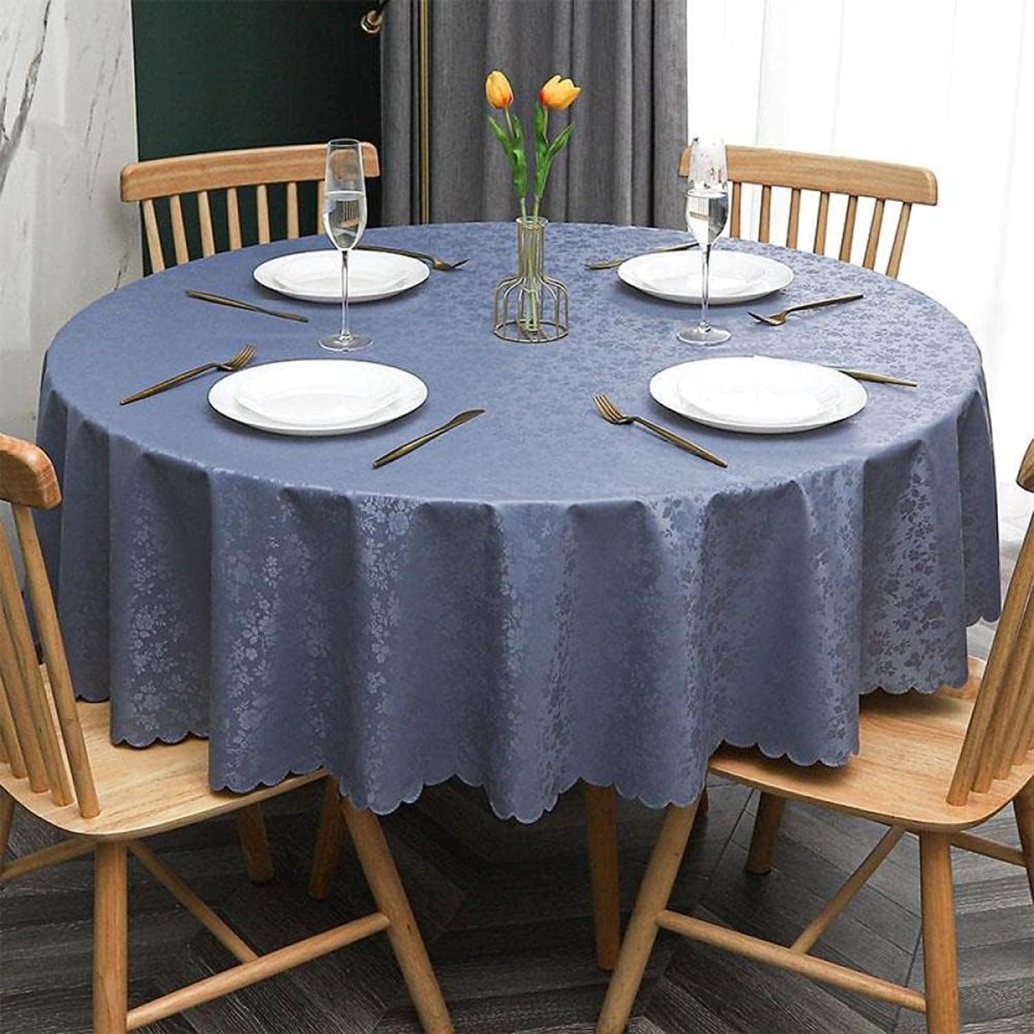 JuanNest Round Waterproof Tablecloths, PVC Solid Color Table Cover, Wipeable Oil-Proof Table Cloth, European Tablecloth for Home Hotel Restaurant E Diameter, Patio,Weddinggathering S,Diameter 120 cm