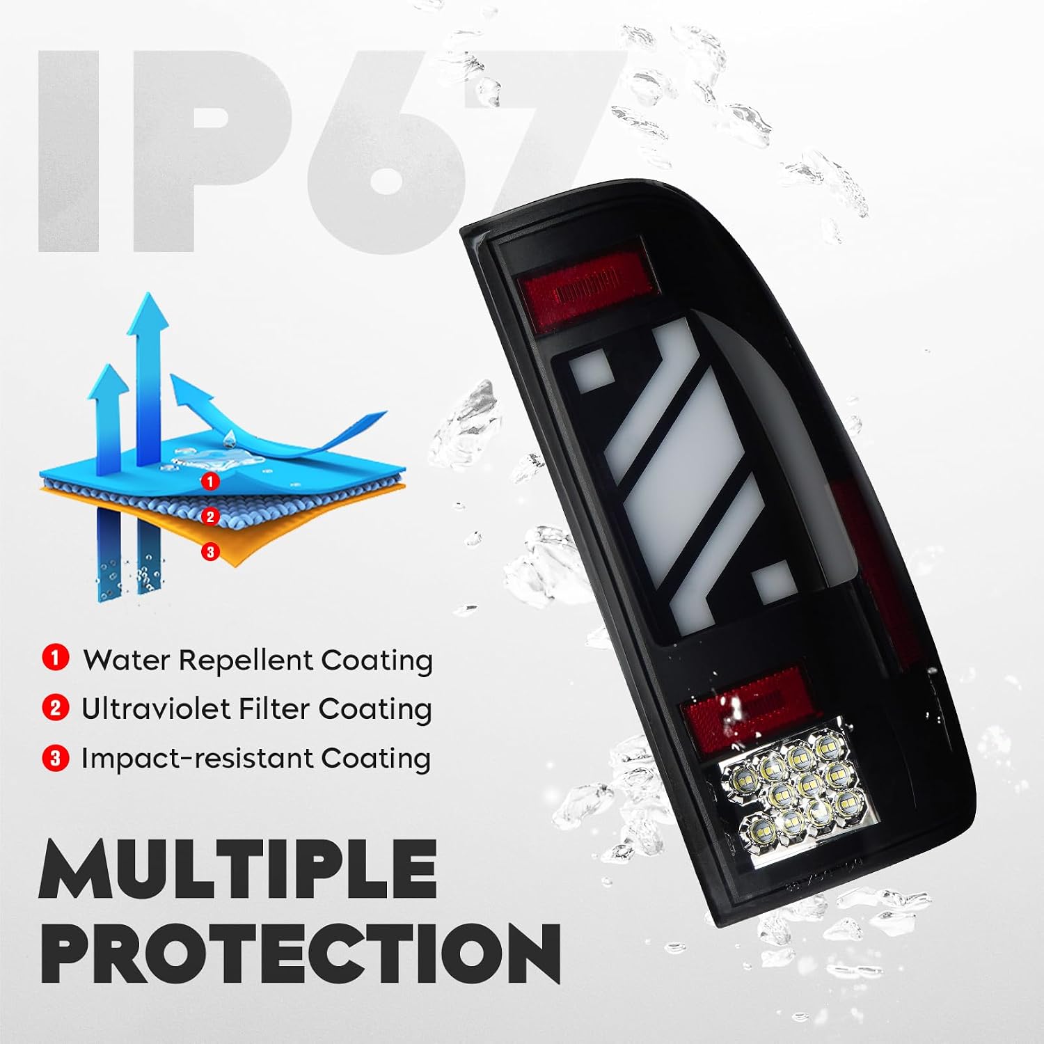LED Tail Lights Pair Compatible with Ford F150 1997-2003, F150 Heritage 2004, F250 F350 Super Duty 1999-2007, Taillights Brake Lamps Assembly (Only Fit Fleetside Models), Smoked Lens