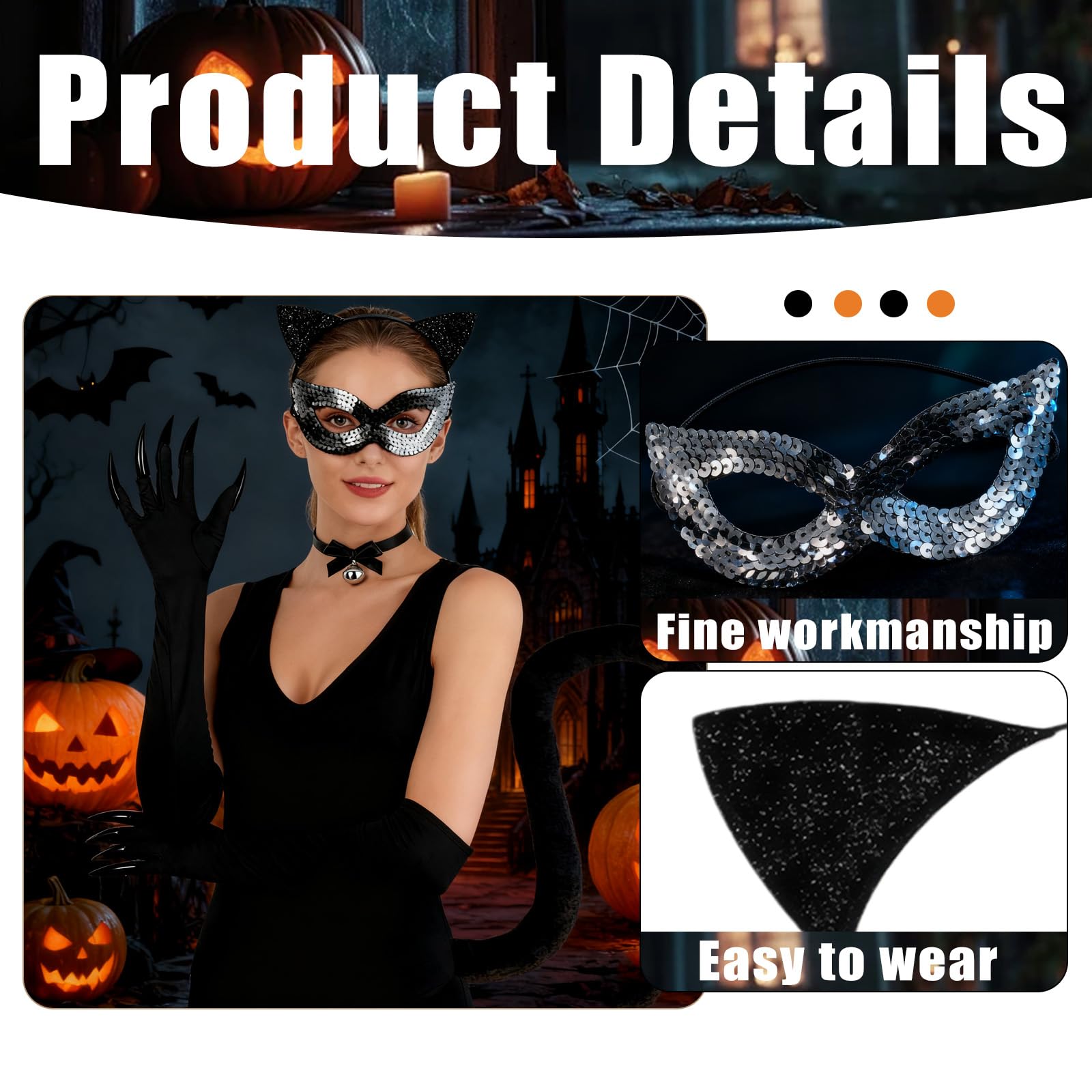fshxj Catwoman Costume Women, Cat Costume, Cats Children Woman Halloween Set, Cat Mask Costume - Image 3