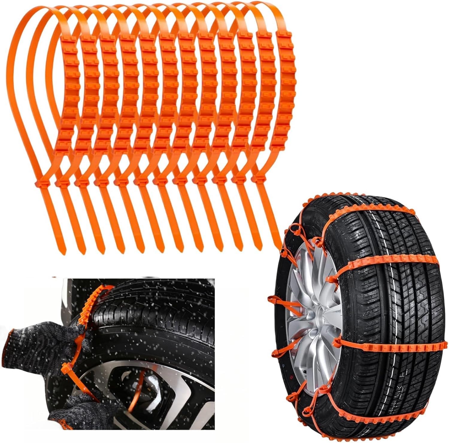 20 Snow Tire Chains, Universal Emergency Tire Chains, Adjustable Plastic Anti-skid Ties, Safety Chains for Most Cars, SUV Trucks, Safety Chains Anti-skid Chains, Reusable Portable Safety Chains Red