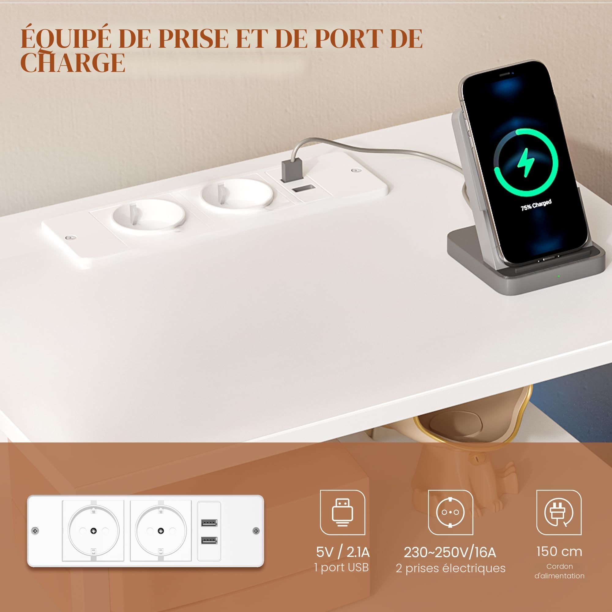 HEXCELEN Table de Chevet, Lot de 2, Table de Chevet Éclairée, 2 Tiroirs et Compartiment Ouvert, Tables d’appoint avec Ports USB et Prises, pour Chambre à Coucher, Salon, 30,1 x 40,2 x 62,1 cm Blanc