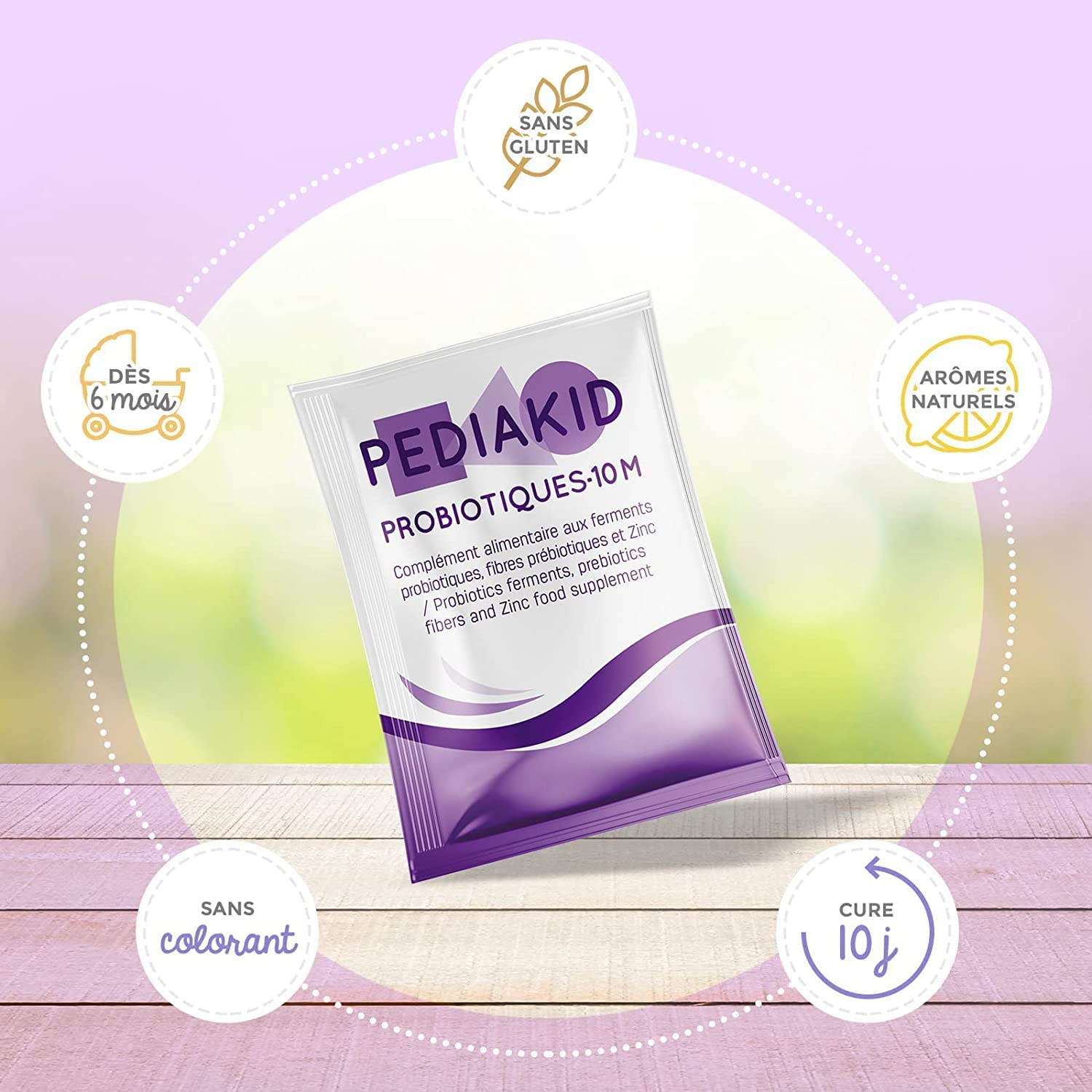 PEDIAKID - PROBIOTIKA-10M - Nahrungsergänzungsmittel mit Milchsäurebakterien, Inulinfasern aus Chicorée und bioverfügbarem Zink. - Bringt die Darmflora ins Gleichgewicht – Ab 6 Monaten - 3X10 Säckchen