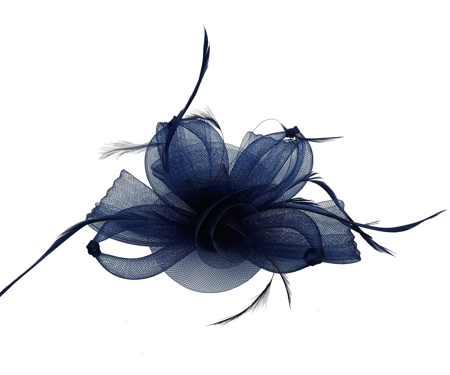 Finecy In NEW Women Feather Flower Headband Fascinator Clip Races Wedding Party Royal Ascot (Navy)