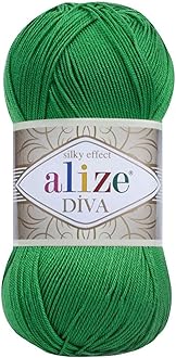 AlizeDiva Silk Effect 100% Microfiber Acrylic Yarn 1 Ball skeins 100gr 383yds Color (123 - Emerald)