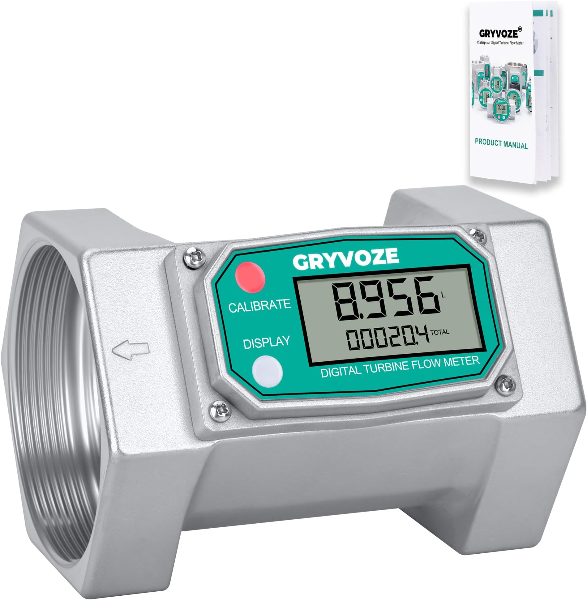 3 Inch Digital Flow Meter, 21-264 GPM Inline NPT Thread Fuel Turbine Flowmeter with LCD Display for Water, Diesel, Gas Oil, Gasoline, and Other Liquids (5 Units: Gallon, QTS, PTS, L, m³)