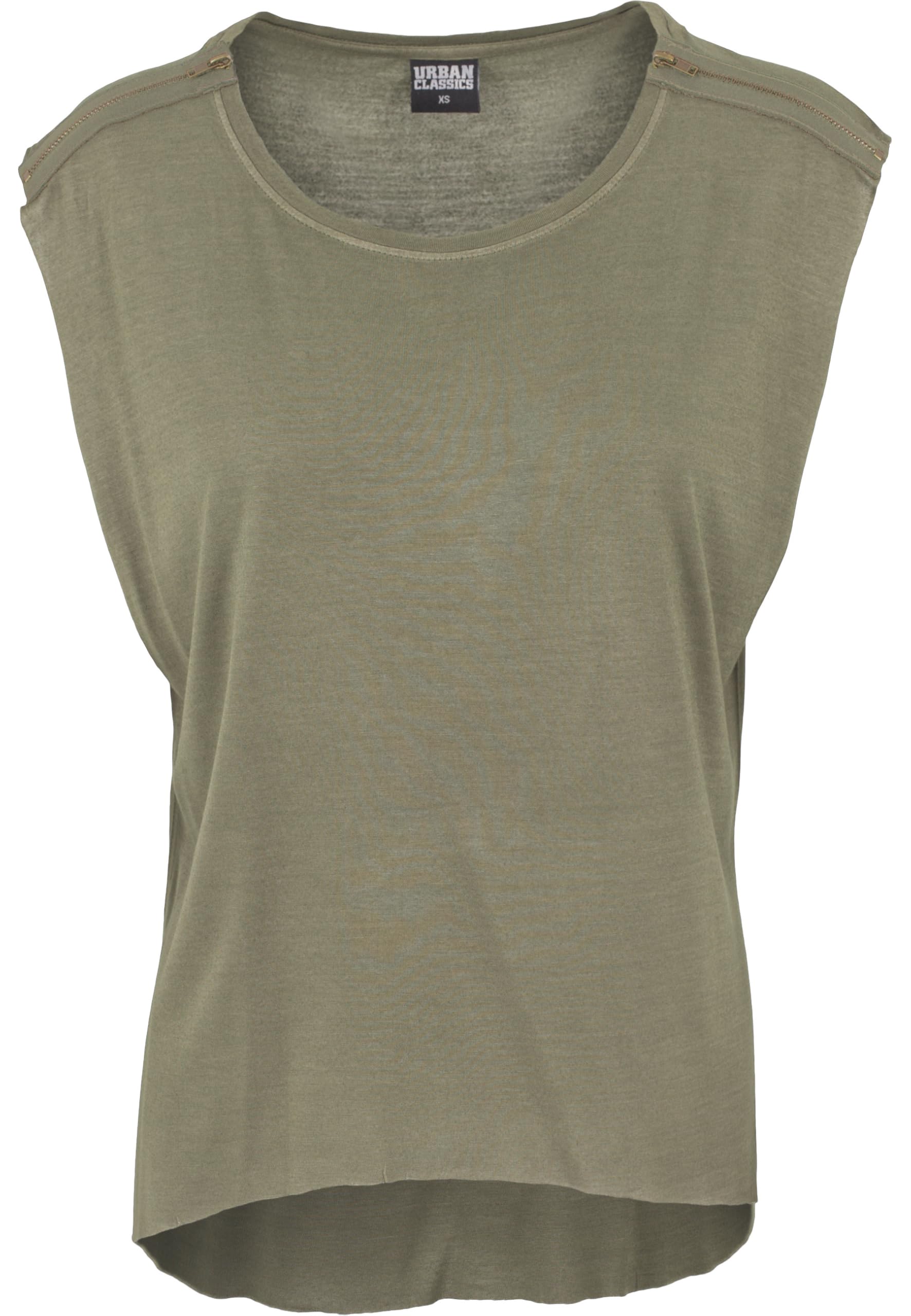 Urban Classics Women's Hilo Shoulder Zip Tee T-Shirt, Green (Olive 176), XS