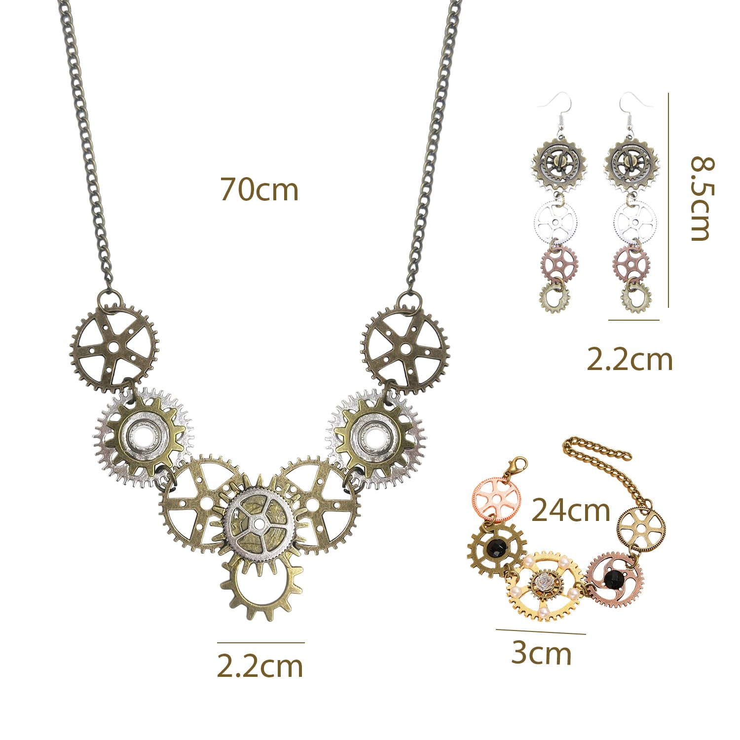 Collana A Ingranaggi da 1 Pezzi, 1 Paio di Orecchini per Ingranaggi E 1 Braccialetto, Gioielli retrò, Gioielli Creativi, Gioielli in Stile Punk.