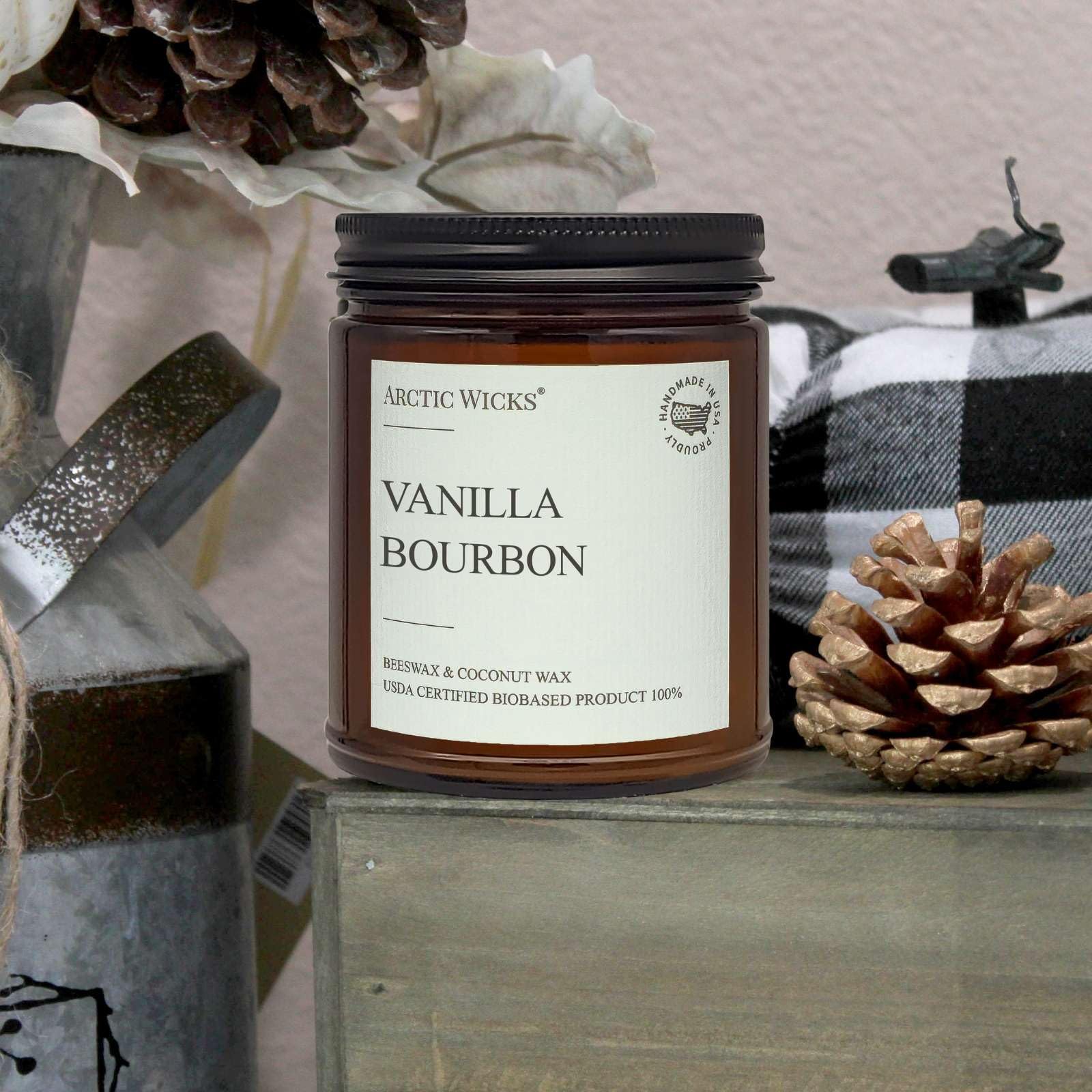 Vanilla Bourbon-Kerze, Arctic Wicks Kokosnuss- und Bienenwachskerzen, ungiftige Duftkerzen für Herbst, Winter, Urlaub, Geschenke für ihn, Whiskey-Bourbon, Vanille-Kerze, USDA-zertifiziert, biobasiert