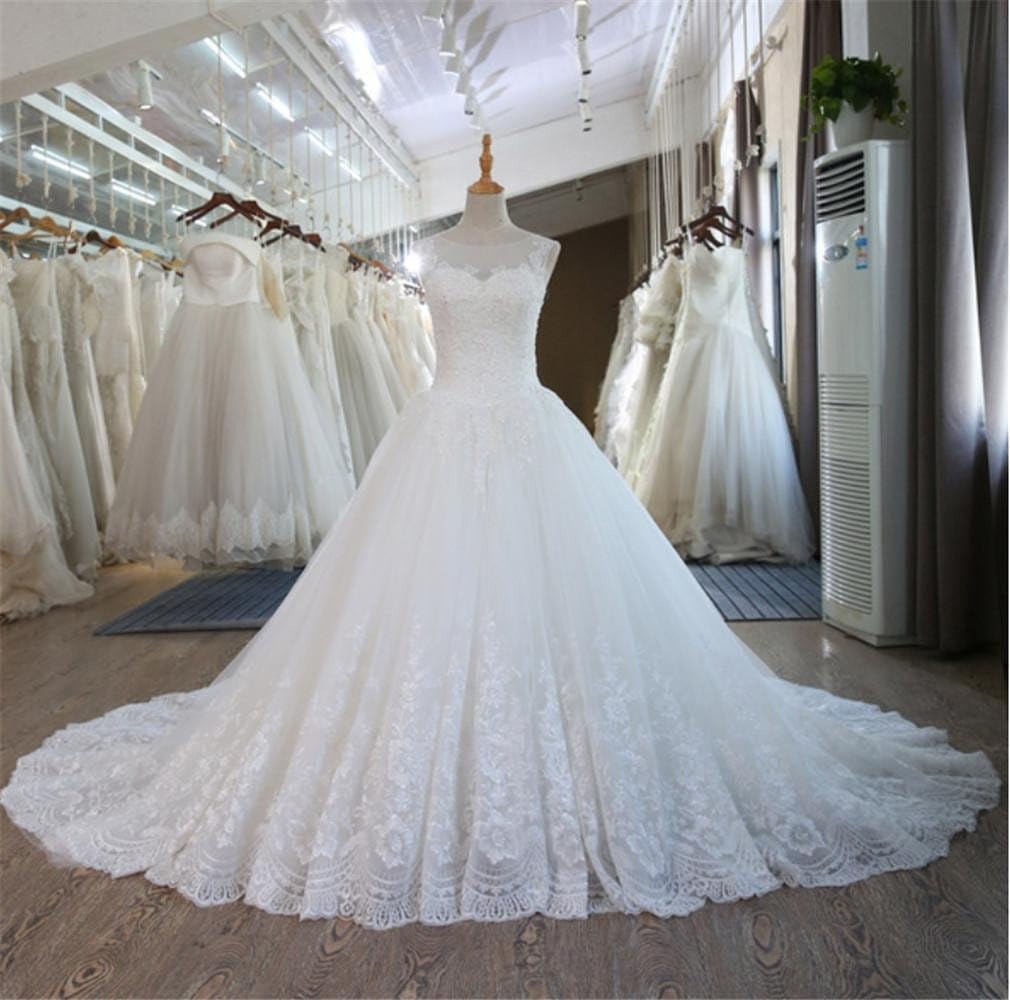 HAPPYMOOD Wedding Dress Women's Lace Sweetheart Mermaid Train Bride Gown Wedding Dress Bridal Romantic Moment, us14