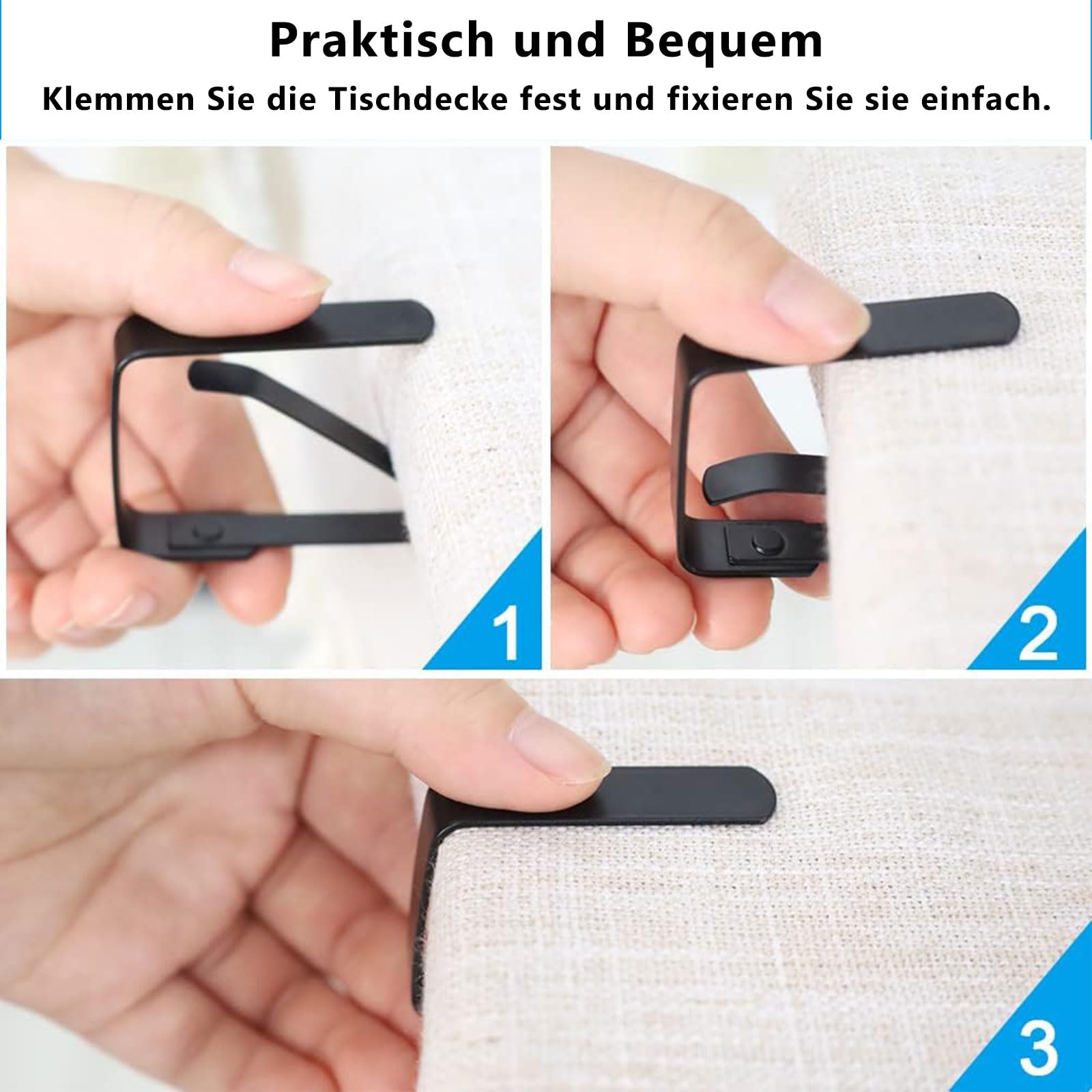 VIKY® Fermatovaglia grande, 7 cm, fermatovaglia, in acciaio inox, 6 pezzi, per esterni, per tavoli da pranzo, picnic, feste, matrimoni (nero)