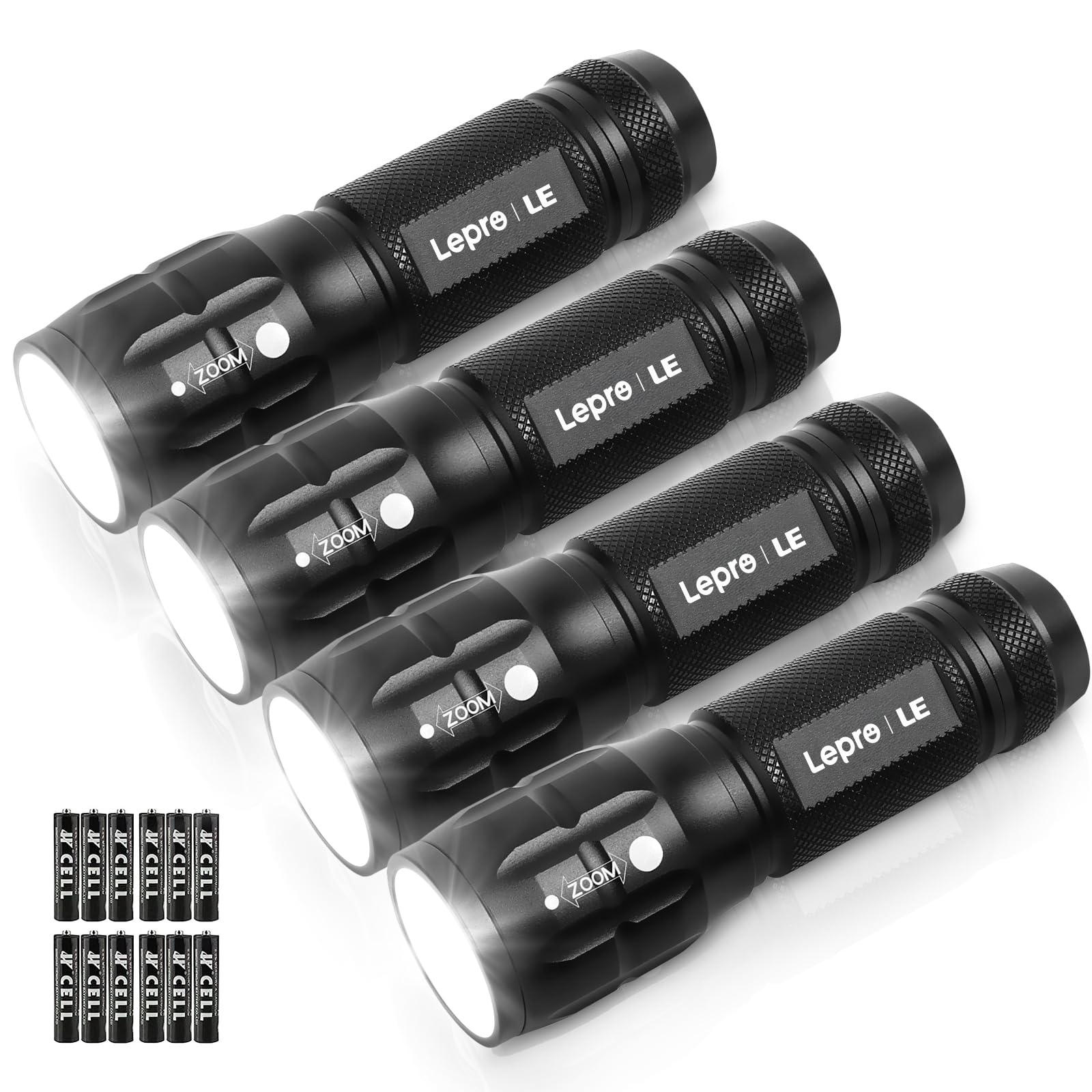 LE Torcia LED Potente, Torcia LED Potente Professionale Portatile, LE1000 Torcia Scout, Torcia Campeggio,Mini TorciaTascabile per Viaggio,Torcia LED Pile,4 Pezzi（12 Batterie AAA Incluso）