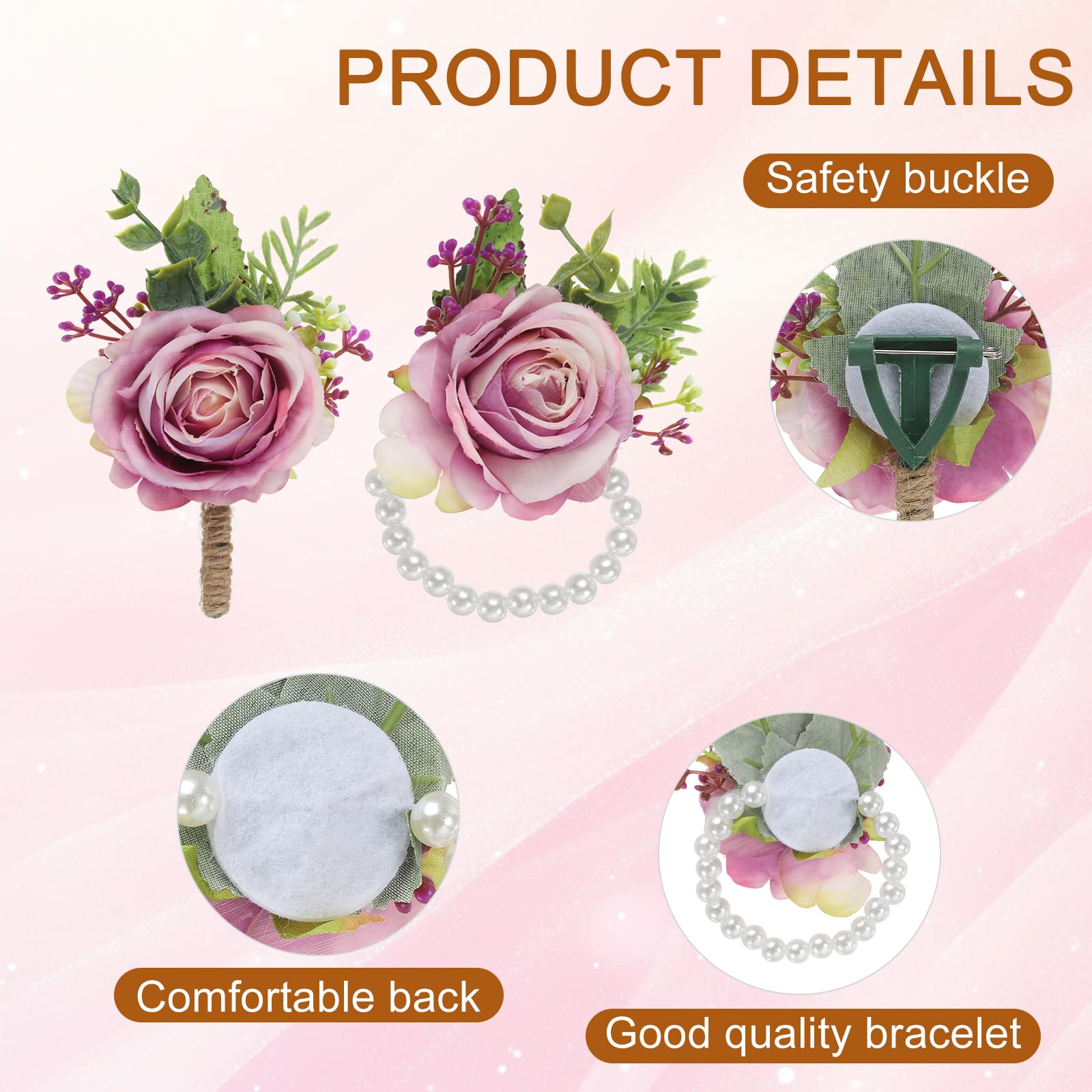 PATIKIL Rose Wrist Corsage and Boutonnieres Set - Image 3