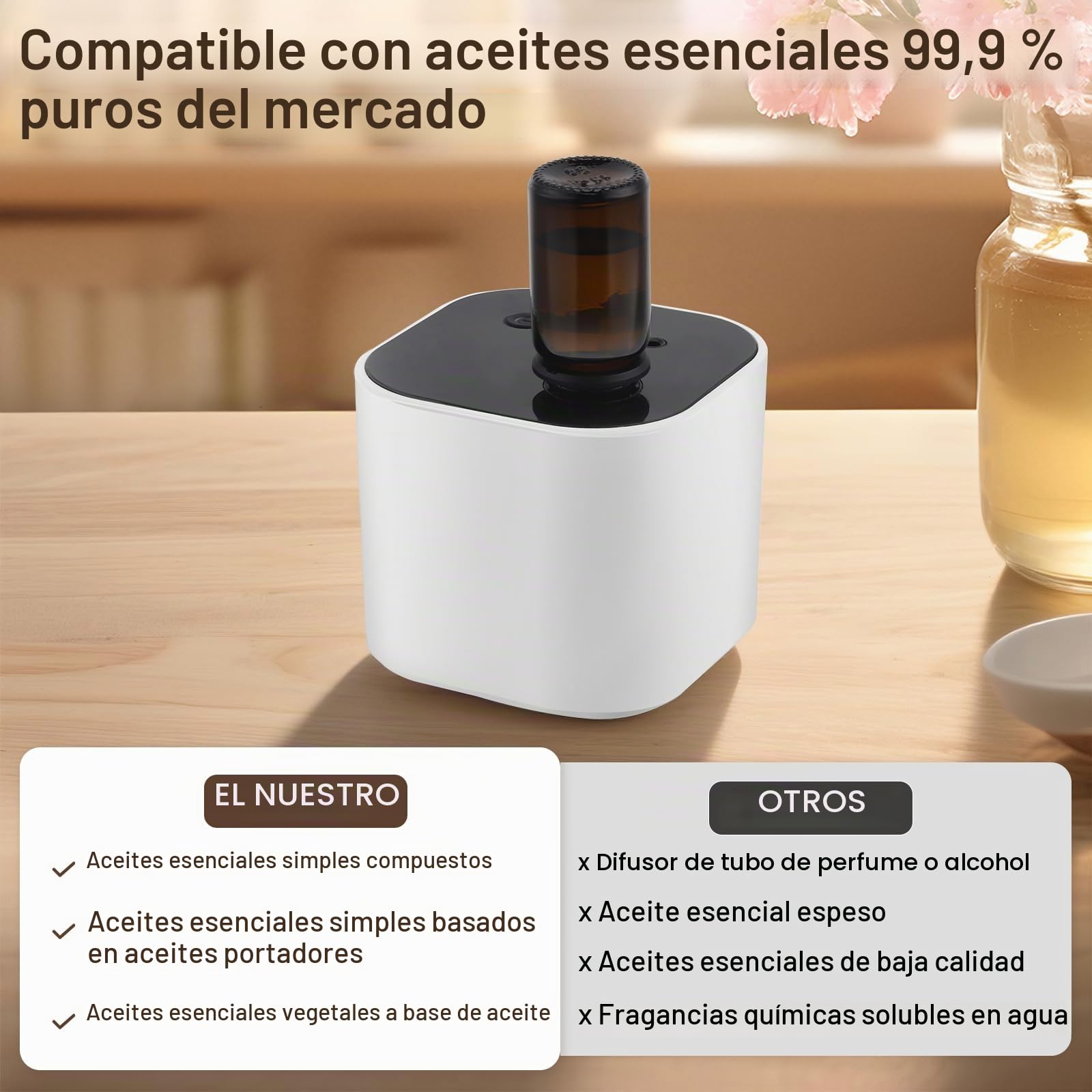Difusor de aceites esenciales sin agua, mini difusor de aromaterapia inalámbrico con batería, difusor circular de fragancia, adecuado para el hogar, hogar y oficina