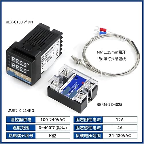 Miniatura 19 de Rex-C100 Digital Pid Temperature Controller 0~400℃ 220v K Type Thermocouple SSR Solid State Relay 25a 40a 60a Heatsink White 25da 4pcs Shor,25da