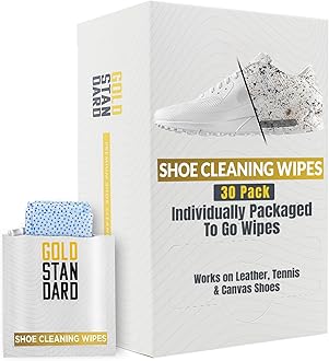 Gold StandardQuick Shoe Cleaning Wipes - 30 Pack Dual Textured Individually Wrapped Sneaker Cleaner Wipes - Shoe Wipes to Remove Dirt & Stains from Leather, Tennis & Canvas Shoes, White, 30 Count