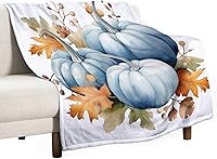 Vista 35 de Manta rústica de calabaza azul polvoriento, con estampado de acuarela, Acción de Gracias o Halloween, manta suave de 30 x 40 pulgadas, acogedora
