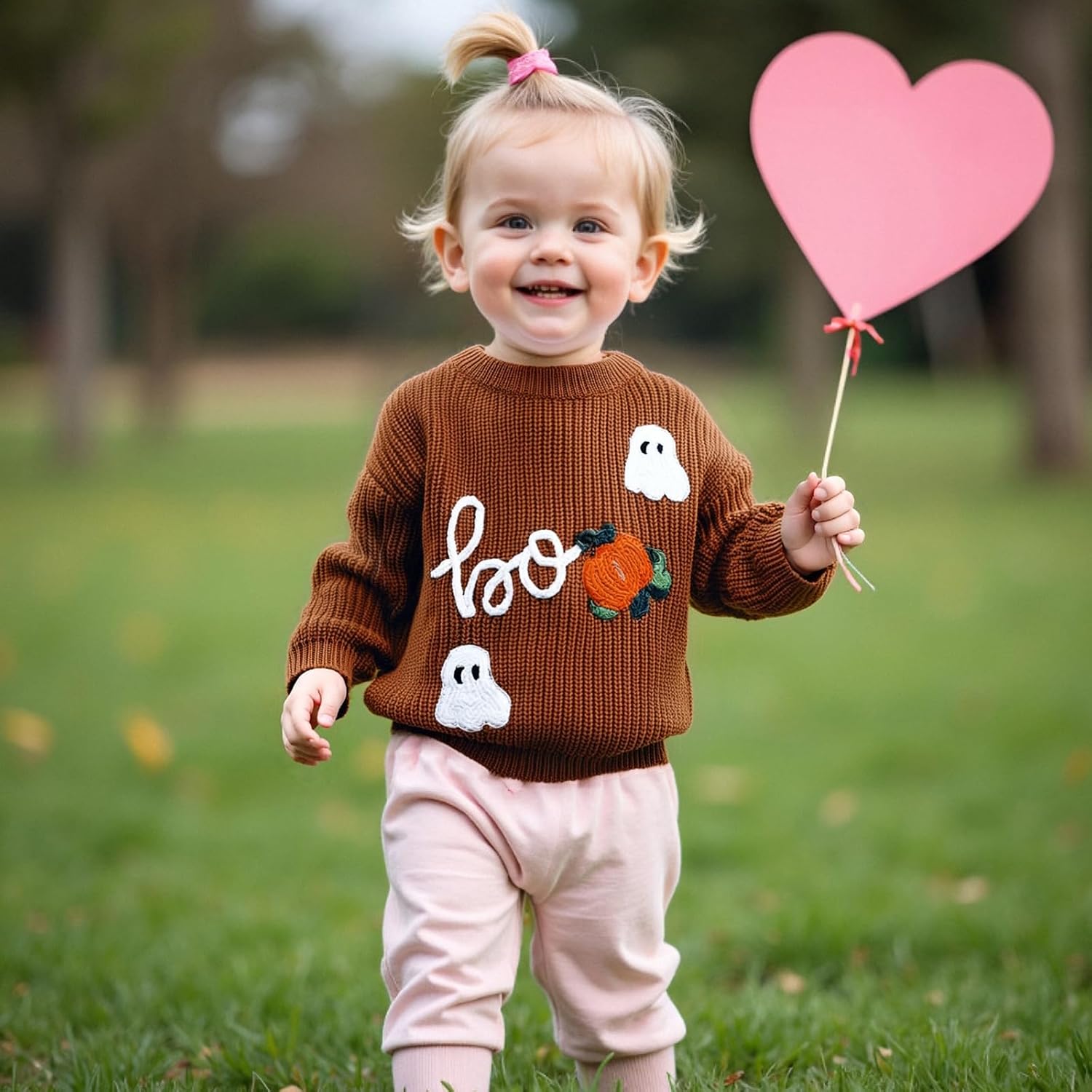 FOMOYUU Baby Girl Boy Knit Sweater Halloween Outfit Embroidery Warm Crewneck Long Sleeve Tops Fall Winter Clothes