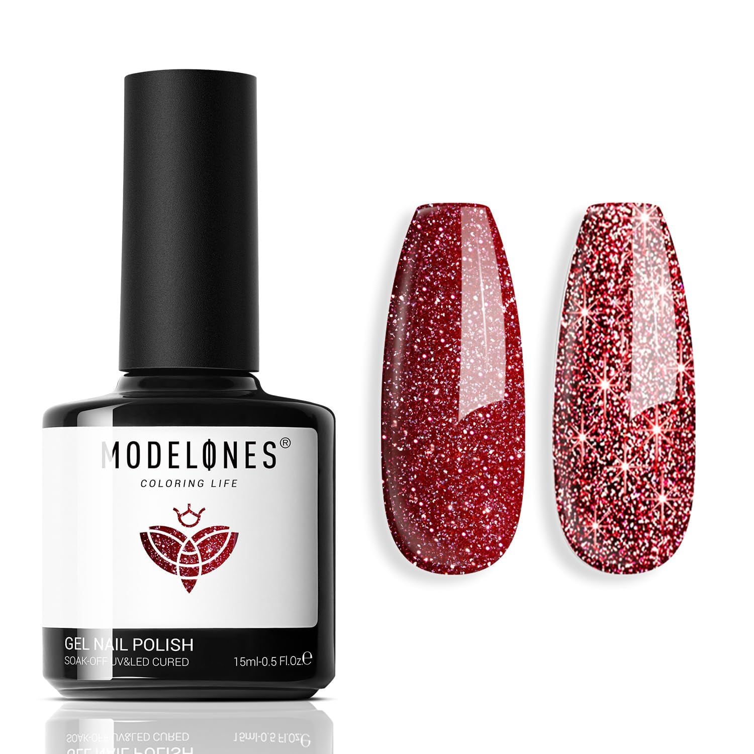 MODELONES UV Nagellack Glitzer Rot, 15 ML Gellack Glitzer Rot, Gel Nail Polish Soak Off Nägel, Gel Nagellack Uv Nageldesign Maniküre für Frauen und Mädchen