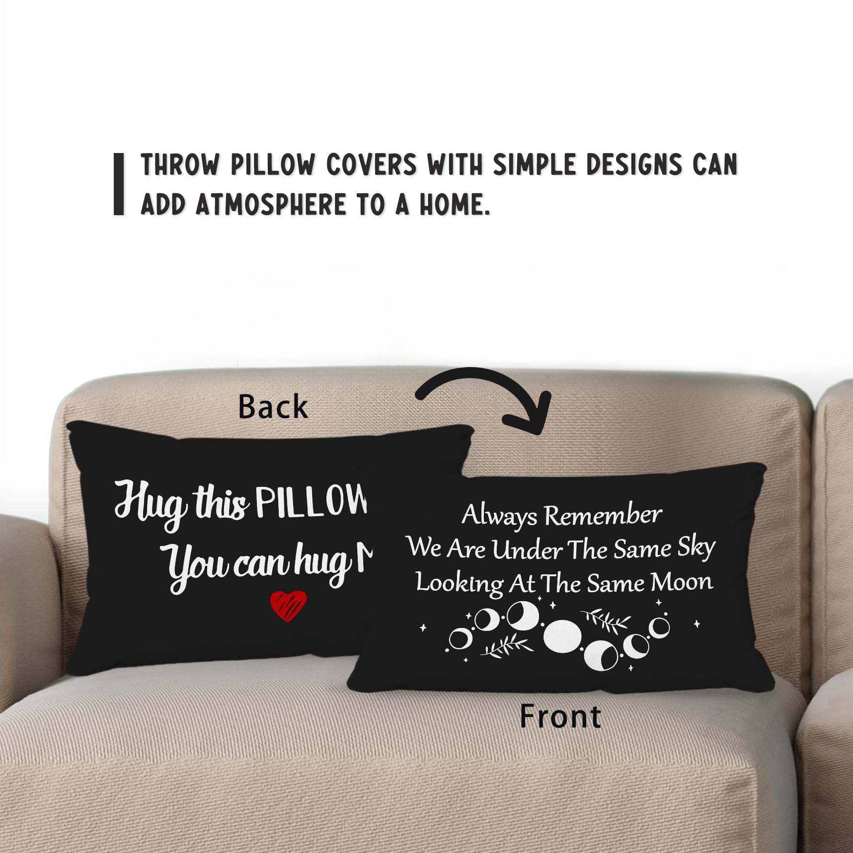 Long Distance Relationship Gifts Always Remember We are Under The Same Sky Reversible Decor Throw Pillow Case Decor for Home Bedroom,12''x20''Black Pillow case,Gift for Boyfriend,Girlfri (black-3)