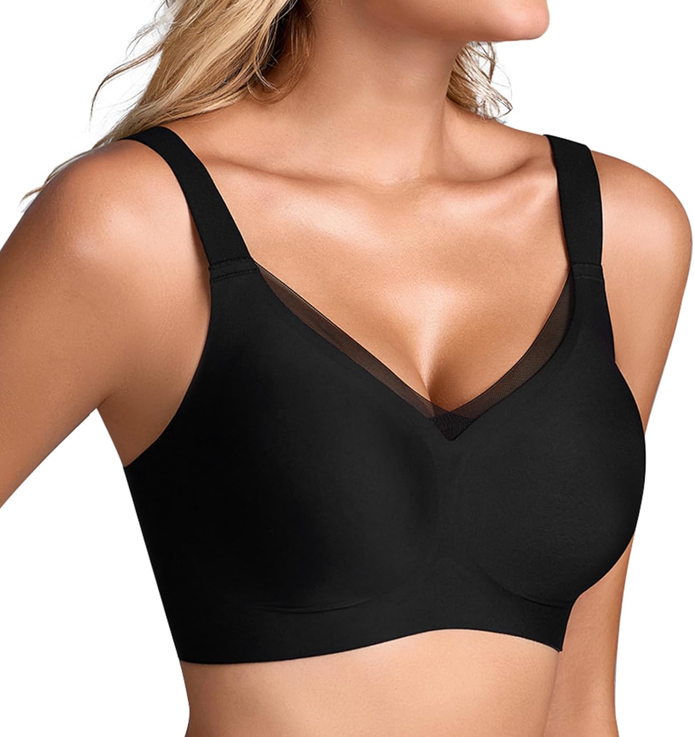 KUTUMAI Wireless Jelly Bras for Women V Mesh No Underwire Seamless Bralettes Push Up Full Coverage Comfort Everyday Bra