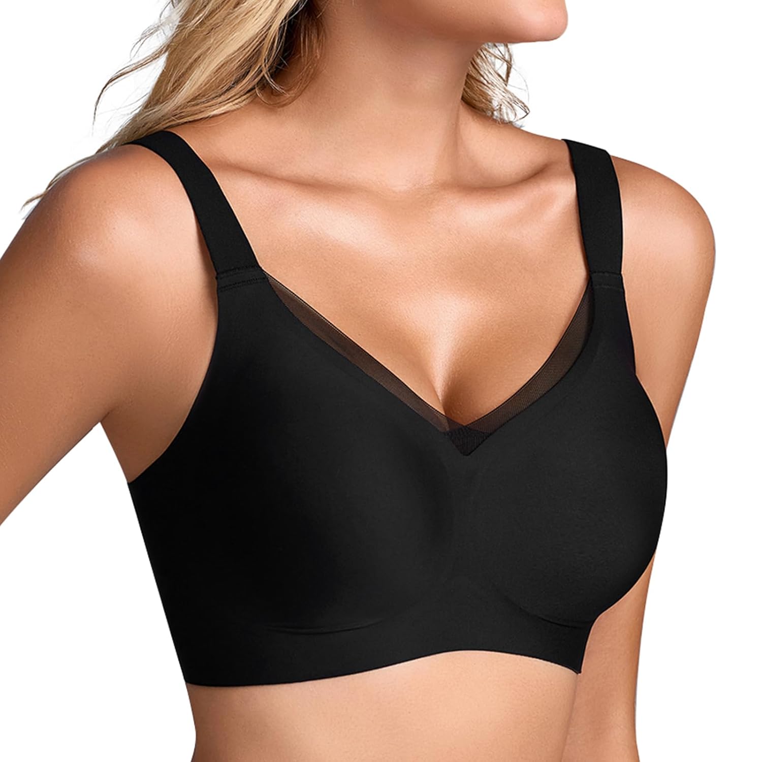 KUTUMAI Wireless Jelly Bras for Women V Mesh No Underwire Seamless Bralettes Push Up Full Coverage Comfort Everyday