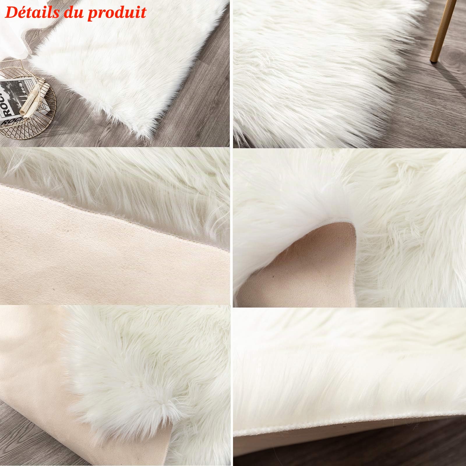 Tapis Blanc Chambre Fausse Fourrure Tout Doux, 80 x 160cm Rectangulaire Shaggy Area Rugs, Imitation Peau Moquette Décoratif Tapis De Sol pour Chambre Salon (Blanche, 80x 160cm)
