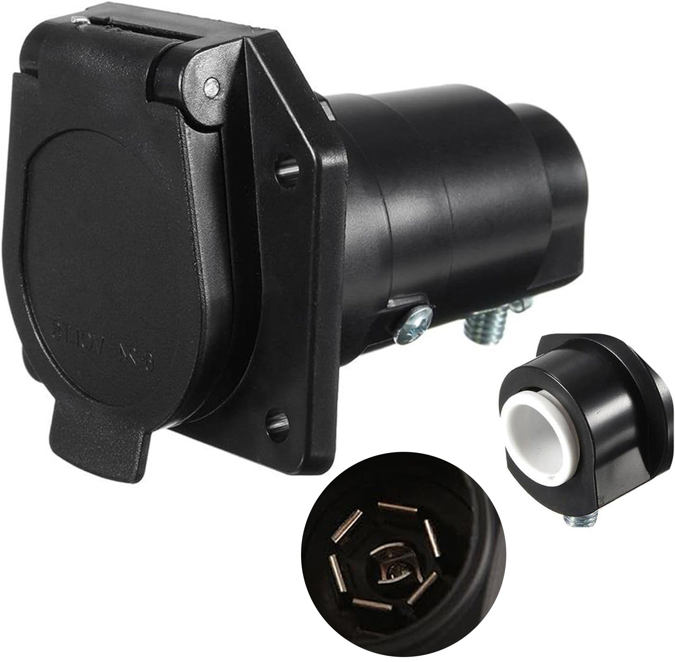 NEW SUN® Premium 7 Pin RV Blade Trailer Wiring Harness Socket, Round 7 Way Trailer Plug Truck Vehicle Side Female End Connector, Cooper Conductor Heavy Duty for Trailer, Tow Hitch, RV, Truck, Pickup