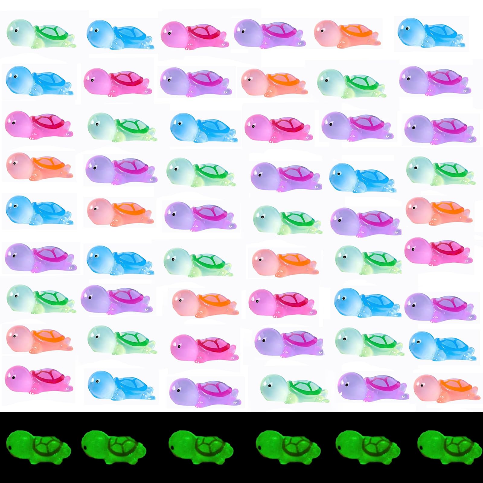 60 Pcs Mini Resin Animals Color Random, Mini Turtles, Incentive Gifts for Boys and Girls, Garden Aquarium Desktop Office and Other Decorative Items, Small Toys That Glow in The Dark